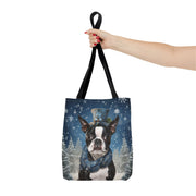 Winter Wonderland Boston Terrier Tote Bag – Festive Eco-Friendly Design