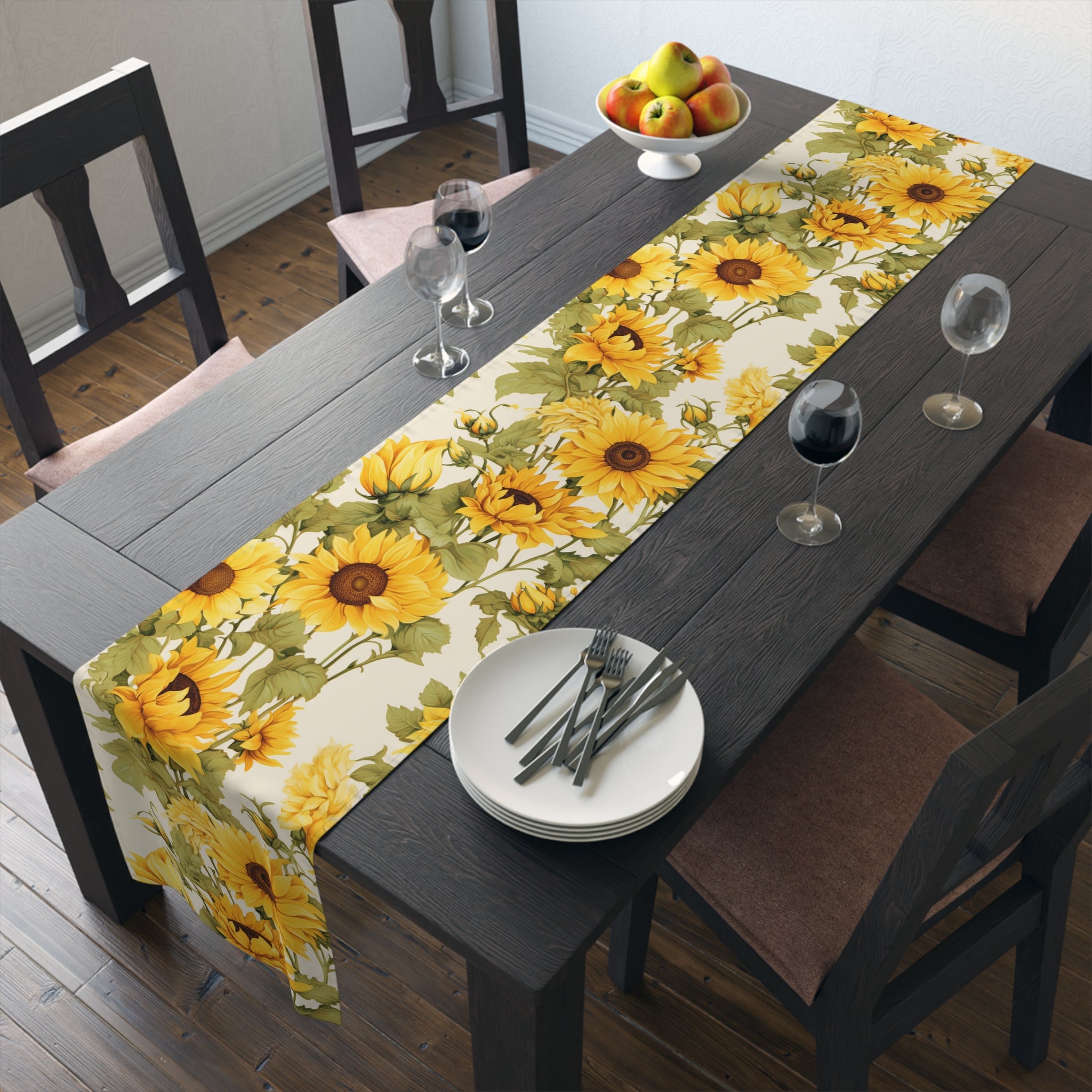 Golden Sunflower Table Runner | Yellow Floral Home Décor (72" or 90")