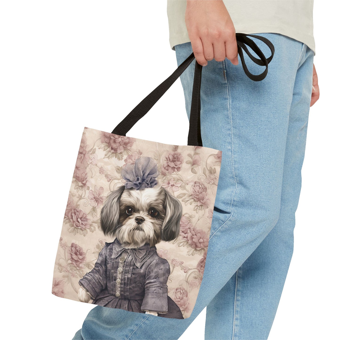 Shih Tzu Chic Floral Tote Bag: Elegant Canvas for Dog Lovers