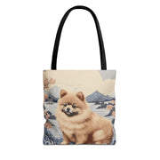 Pomeranian Bliss Tote Bag, Japanese Art Canvas Eco-Friendly Gift