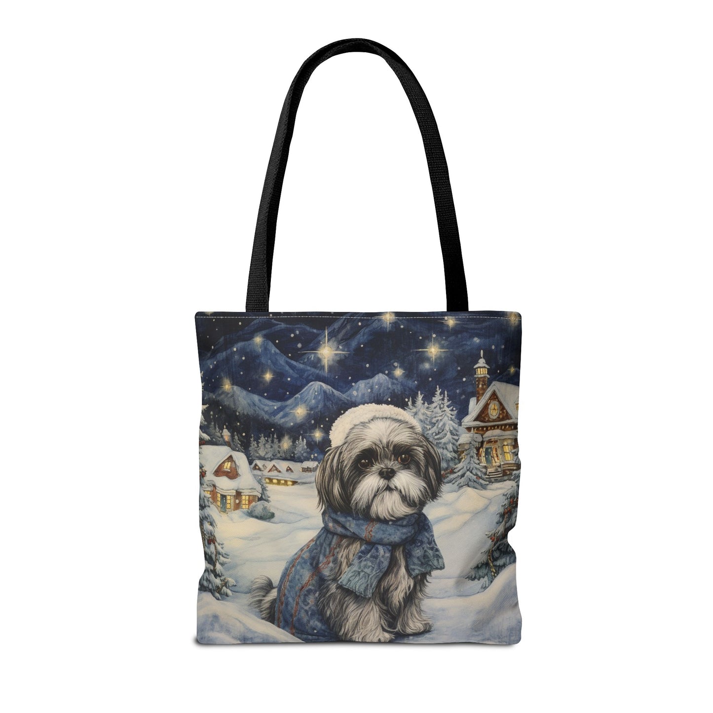 Winter Shih Tzu Tote Bag, Cozy Holiday Canvas for Dog Lovers