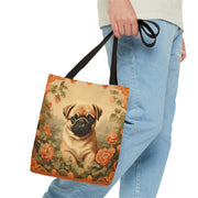 Charming Pug Floral Tote Bag, Perfect for Dog Lovers and Gifts