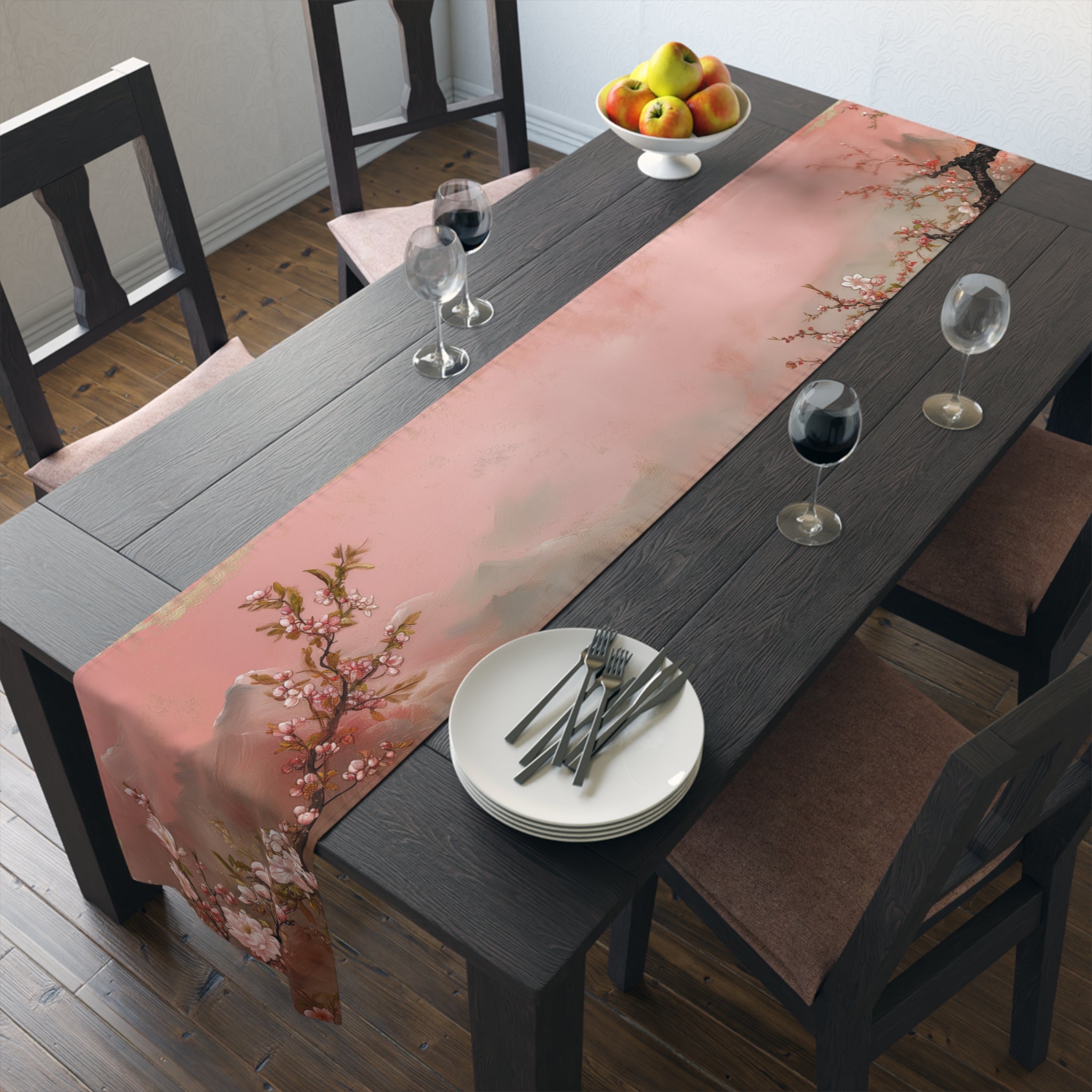 Blush Bloom Table Runner | Pink and White Floral Décor (72" or 90")