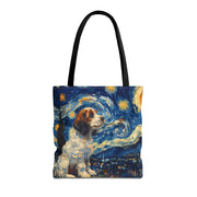 Starry Cavalier King Charles Tote Bag, Van Gogh-Inspired Design