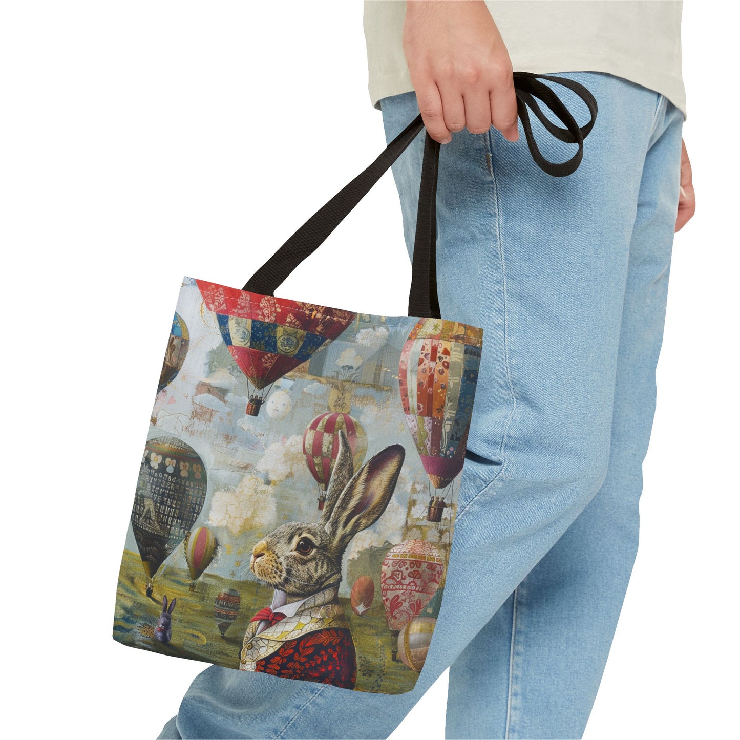 Whimsical Bunny and Hot Air Balloons Tote Bag, Artistic Eco-Friendly Design