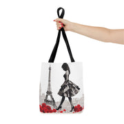 Parisian Elegance Tote Bag with Eiffel Tower and Red Roses Design