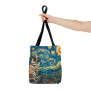 Starry Pug Canvas Tote Bag - Artistic Van Gogh-Inspired Design