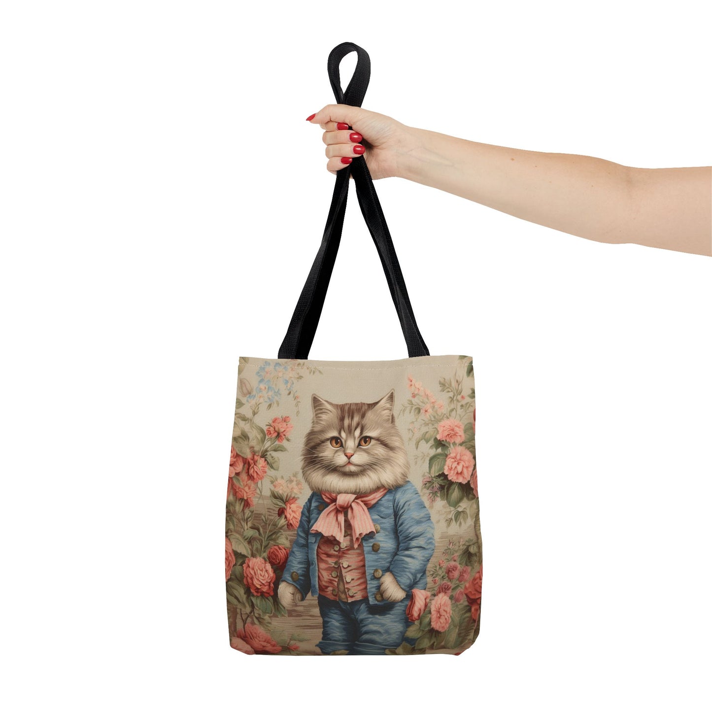 Whimsical Victorian Cat Tote Bag, Floral Eco-Friendly Canvas Bag