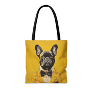 French Bulldog Stylish Yellow Canvas Tote Bag, Dog Lover Gift