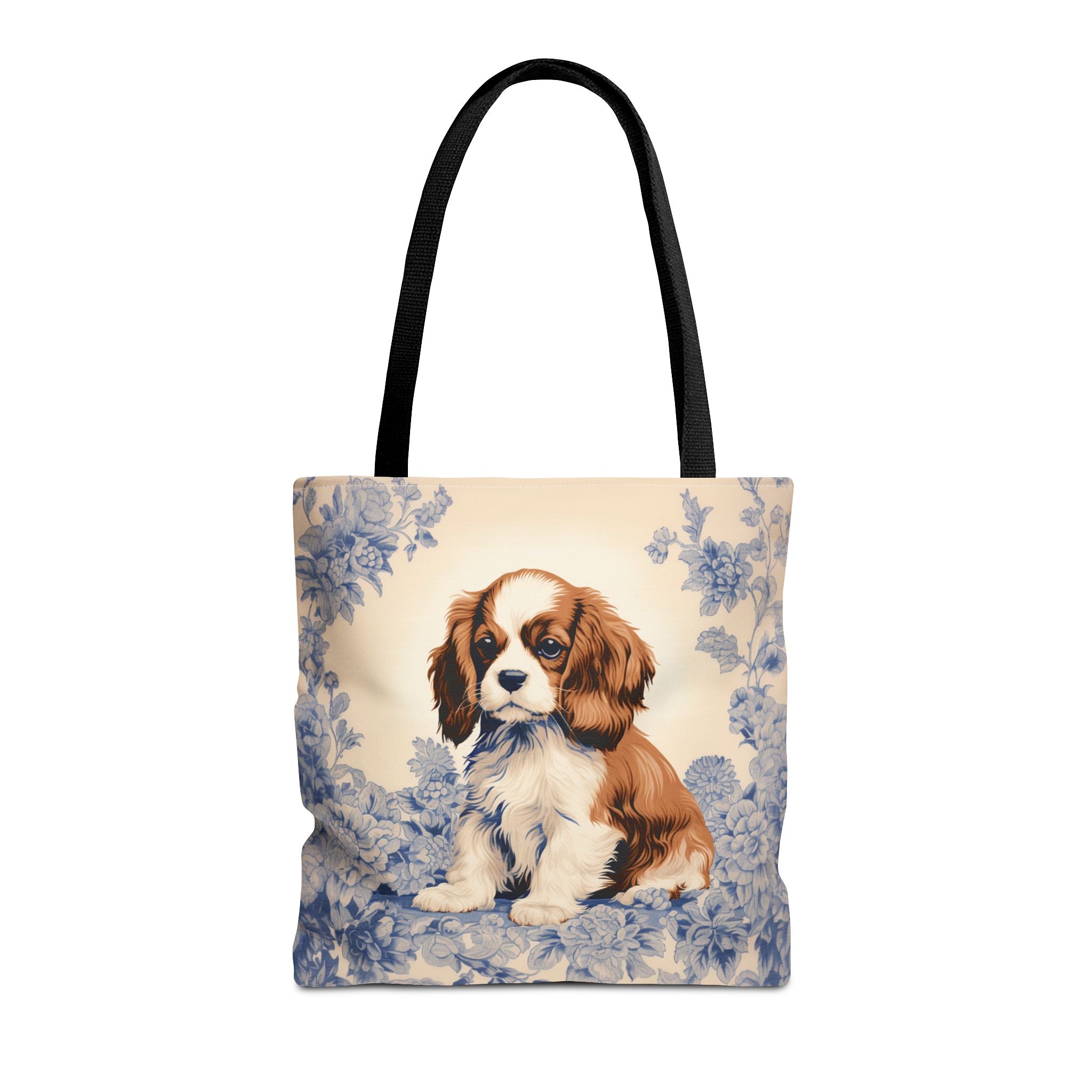 Cavalier King Charles Spaniel Tote Bag, Elegant Floral Dog Design