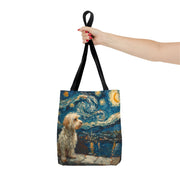 Starry Night Doodle Dog Tote Bag, Artistic Eco-Friendly Shopper