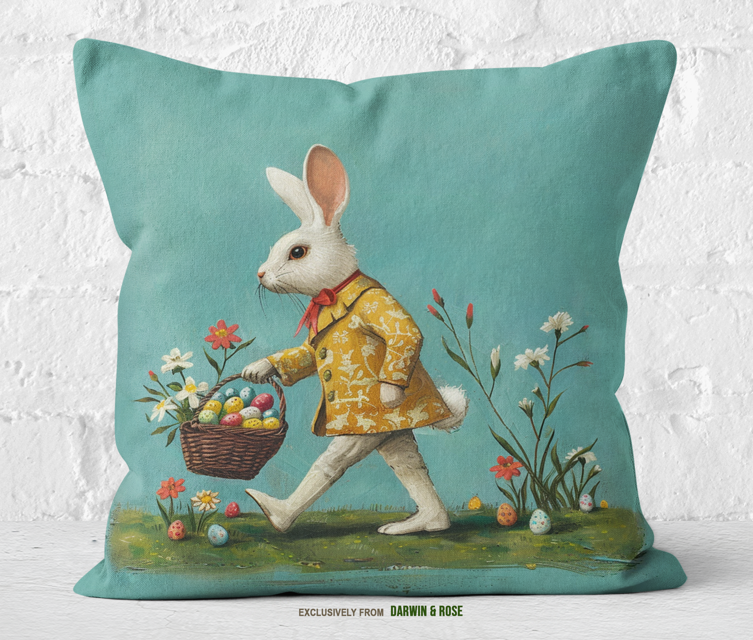 Easter Bunny Stroll Throw Pillow – Whimsical Spring Decor