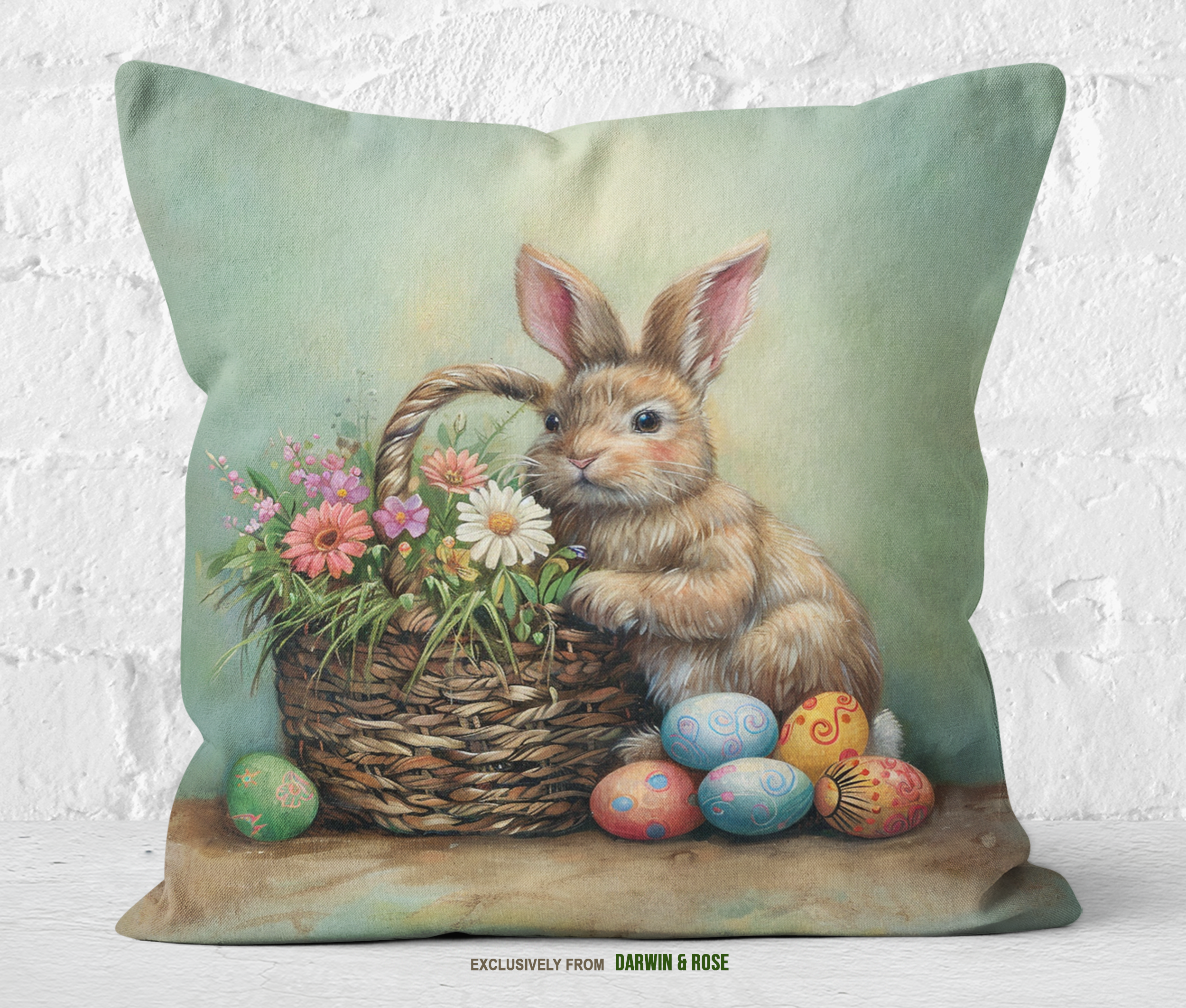Easter Bunny Spring Pastel Throw Pillow for Farmhouse Decor