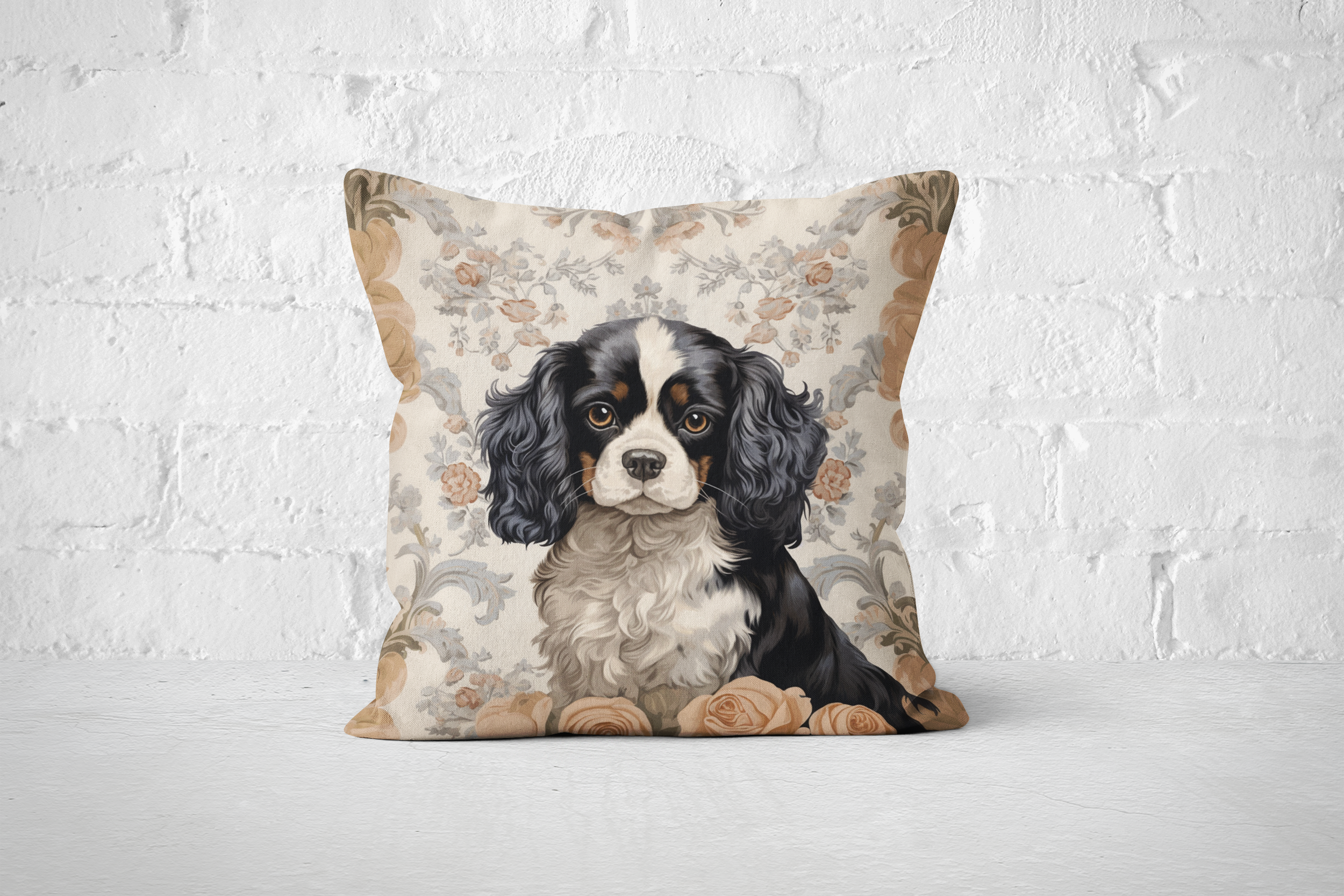 The Rosewood Tri-Color Cavi Throw Pillow | Cavalier King Charles Spaniel Cushion - Darwin & Rose