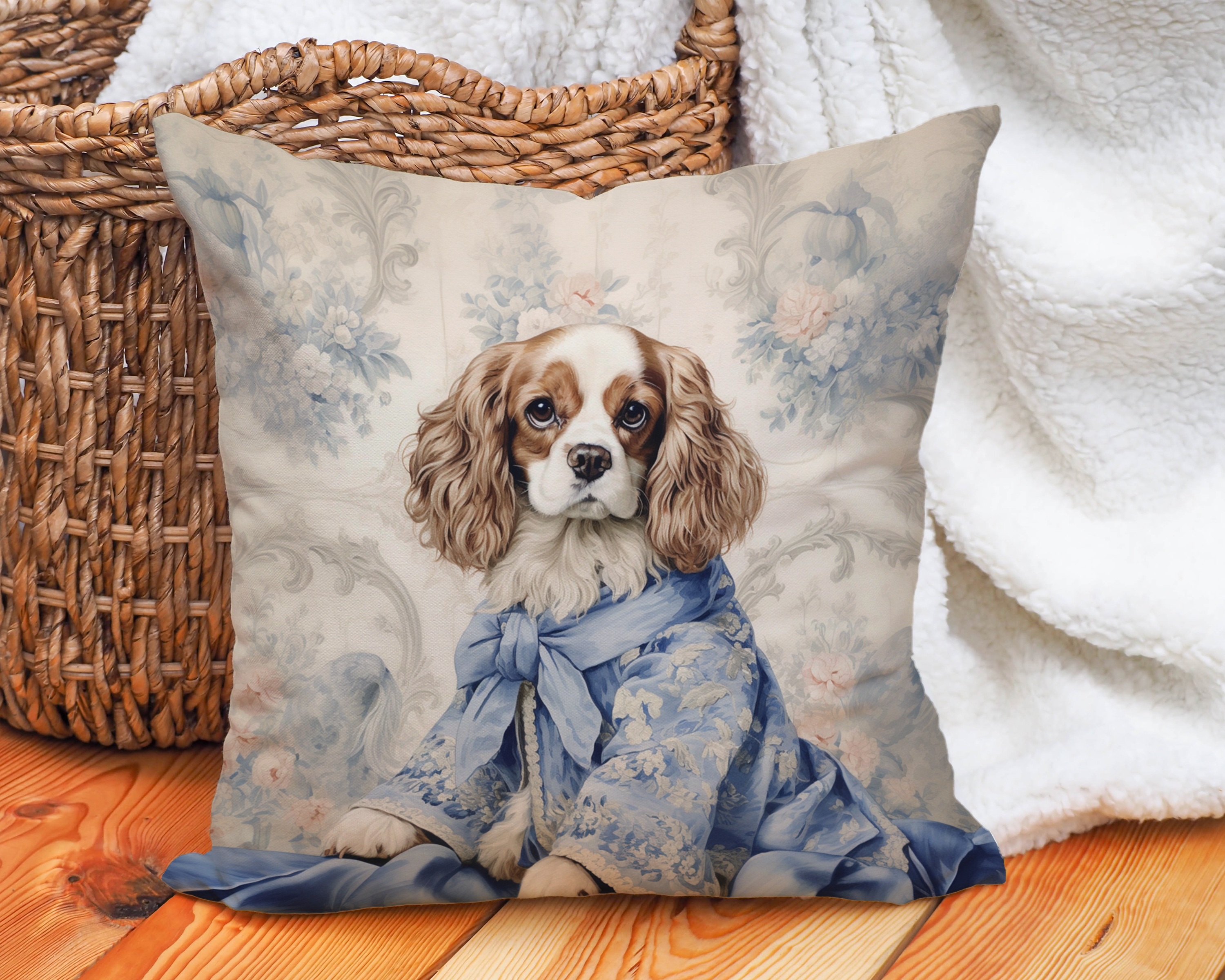 The Blue Belle Cavi Throw Pillow | Cavalier King Charles Spaniel Cushion - Darwin & Rose