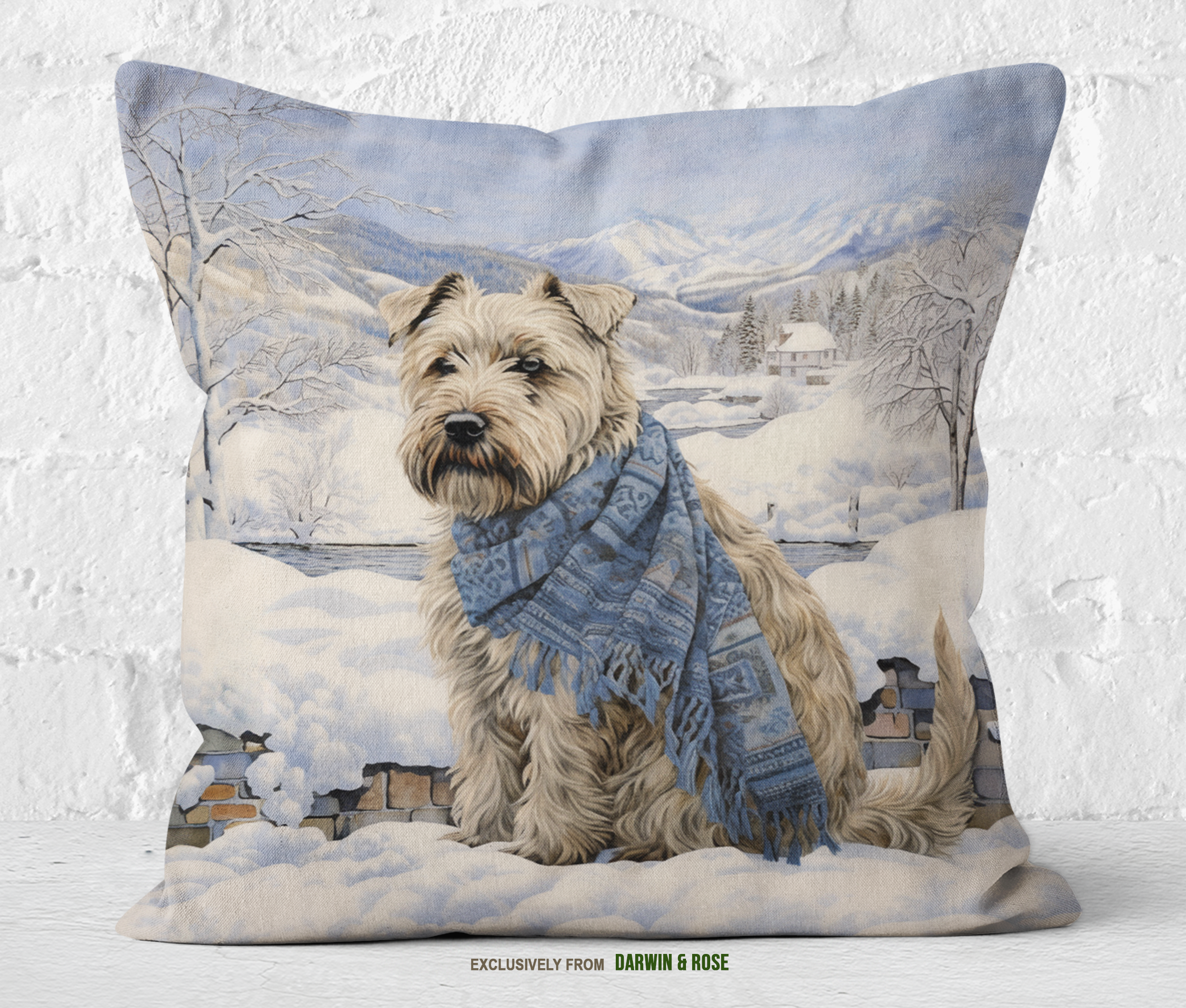 Winter Wonderland Wheaten Terrier Throw Pillow – Cozy Farmhouse Decor
