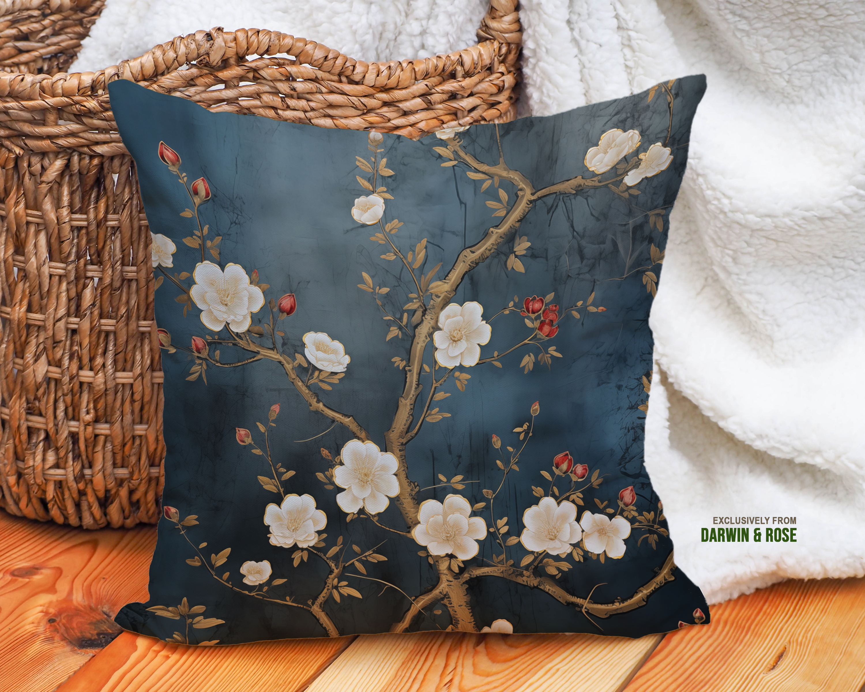 Elegant Asian Floral Throw Pillow for Modern Decor