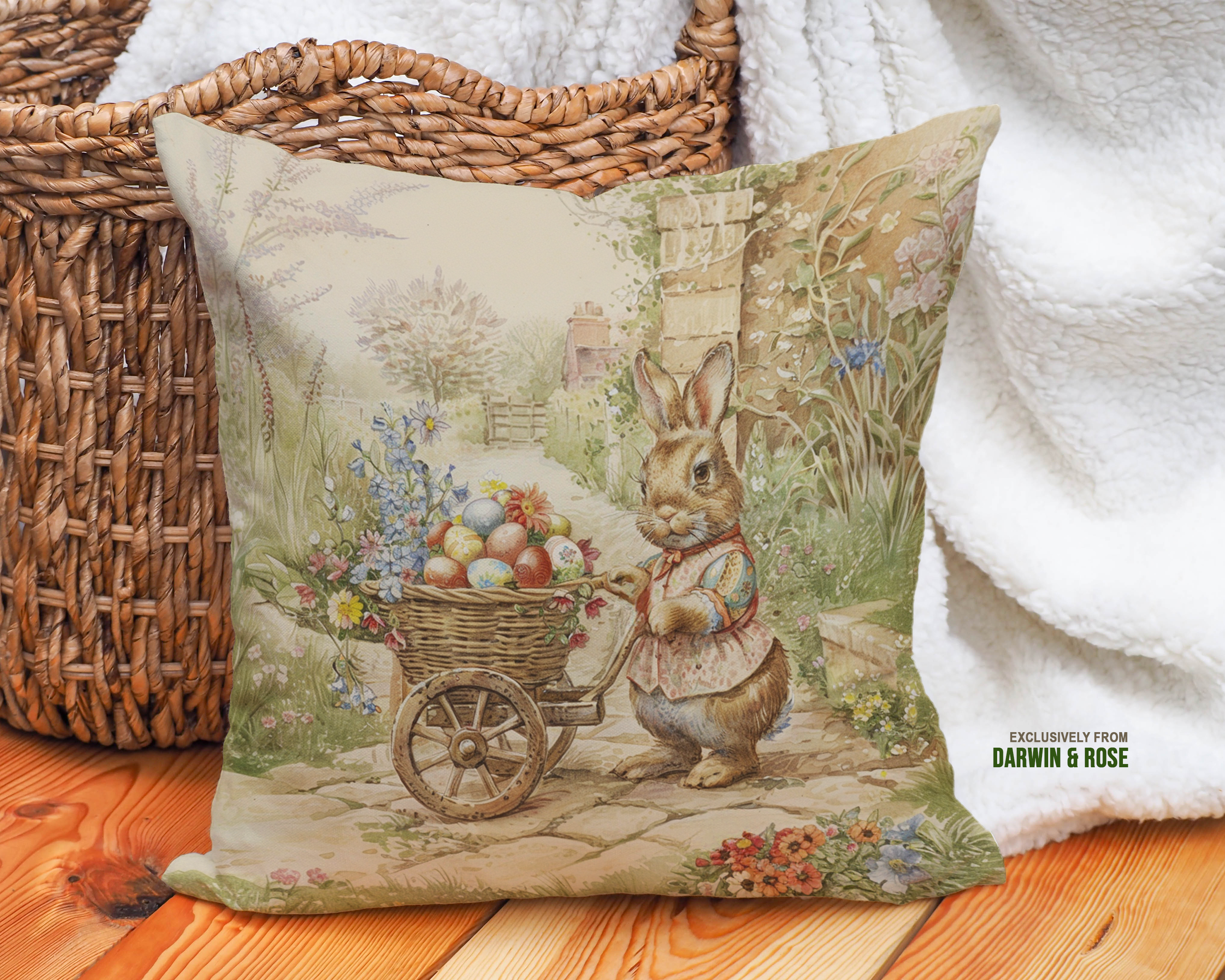 Whimsical Easter Bunny Cottagecore Throw Pillow