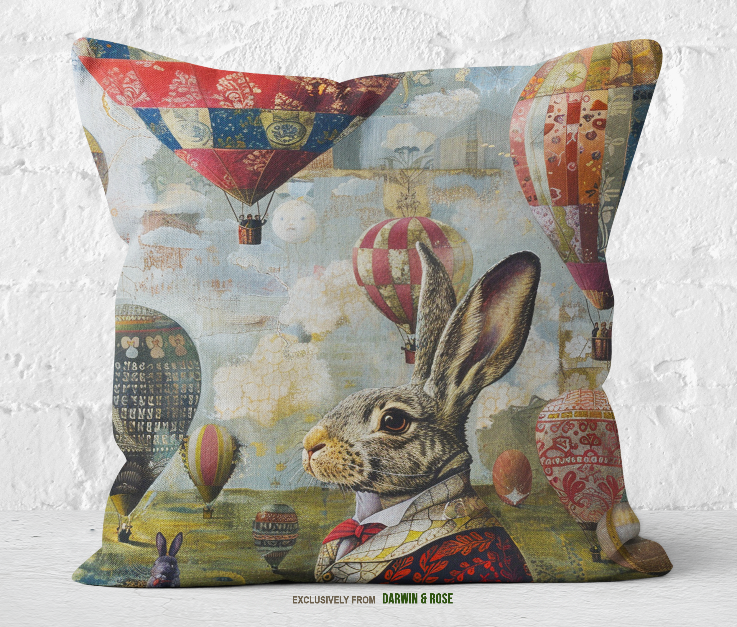 Victorian Easter Bunny Throw Pillow – Whimsical Boho Spring Decor