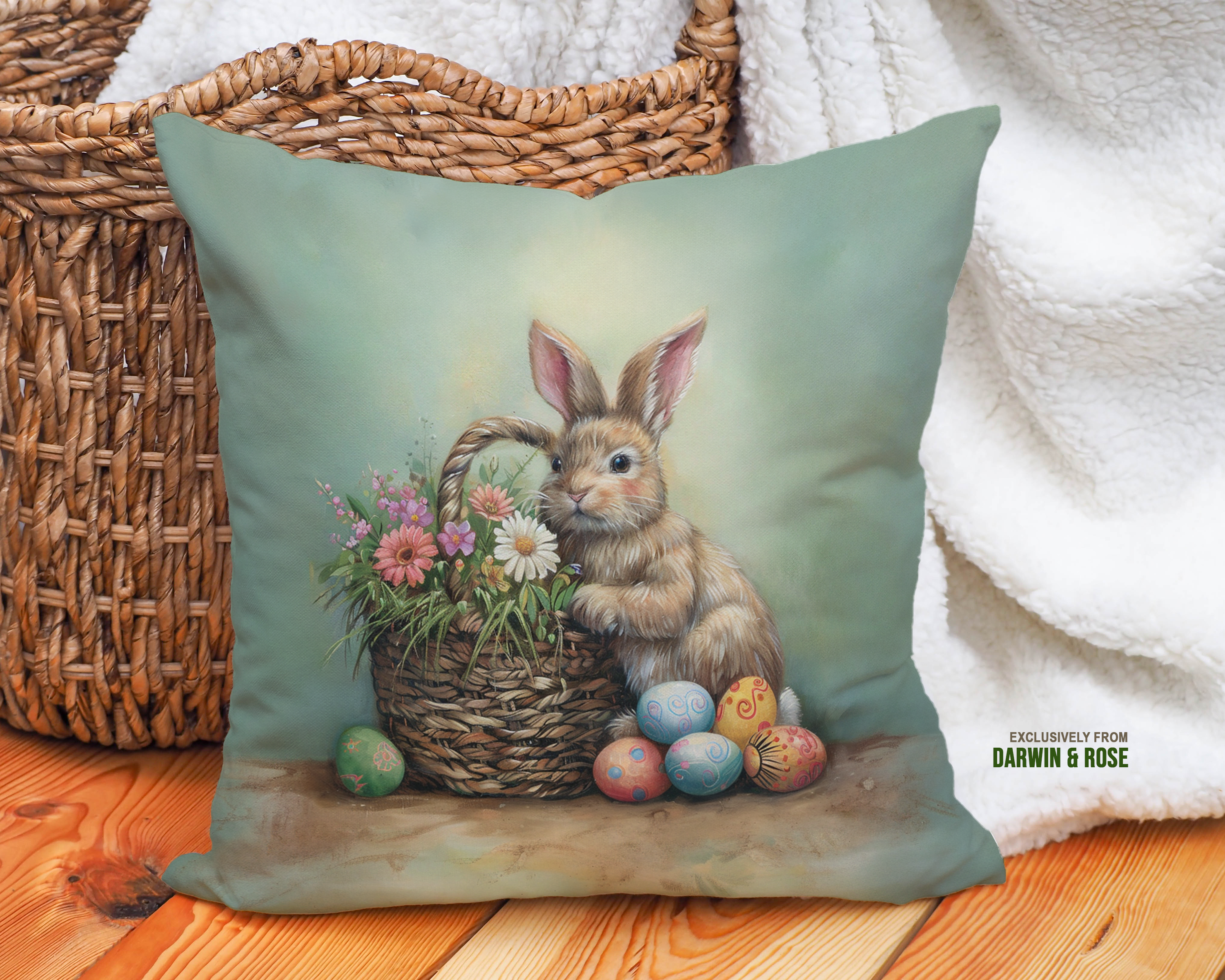 Easter Bunny Spring Pastel Throw Pillow for Farmhouse Decor