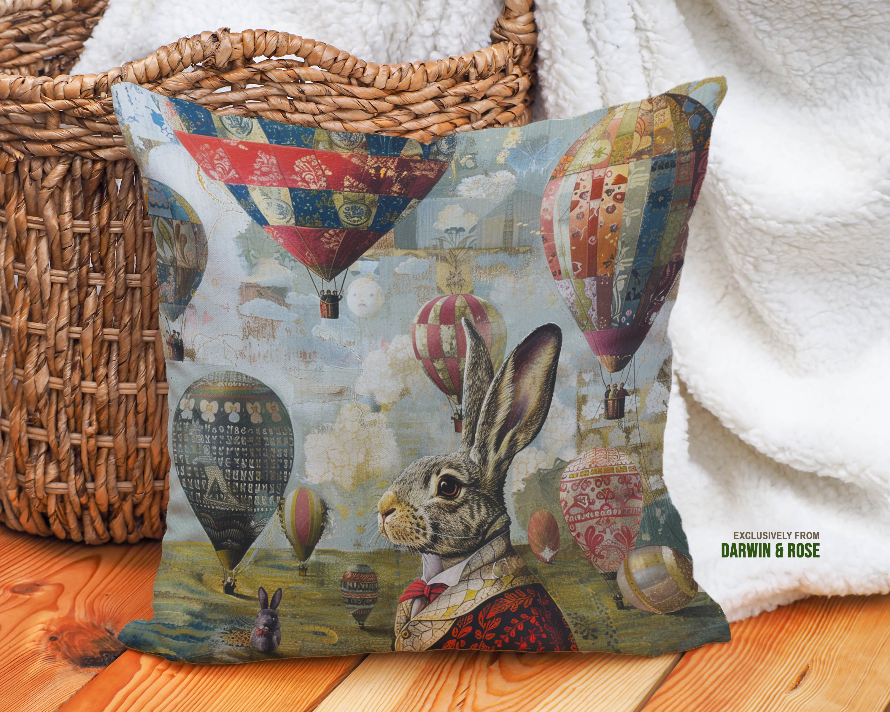 Victorian Easter Bunny Throw Pillow – Whimsical Boho Spring Decor