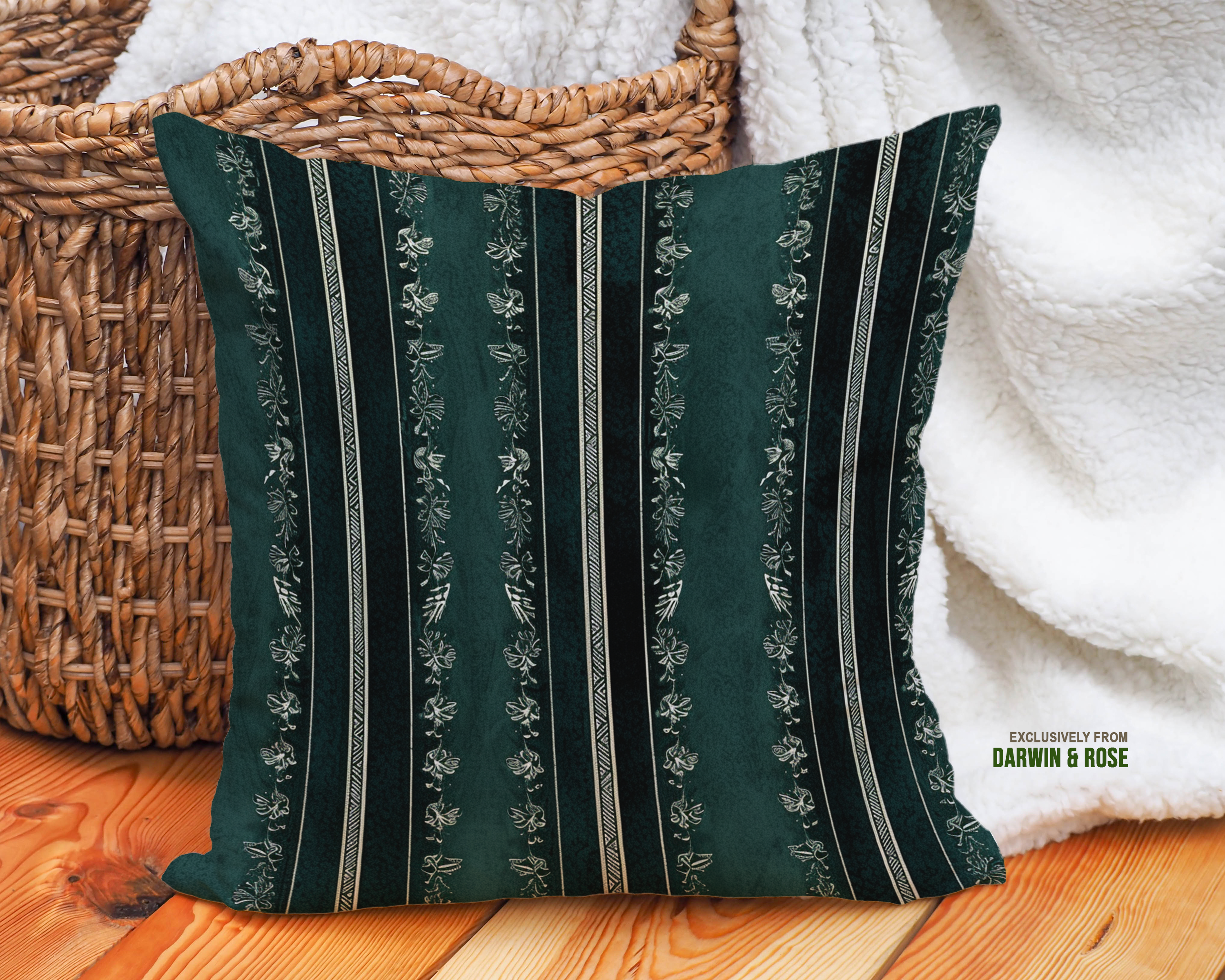 Elegant Evergreen Striped Throw Pillow - Modern Holiday Accent Home Décor