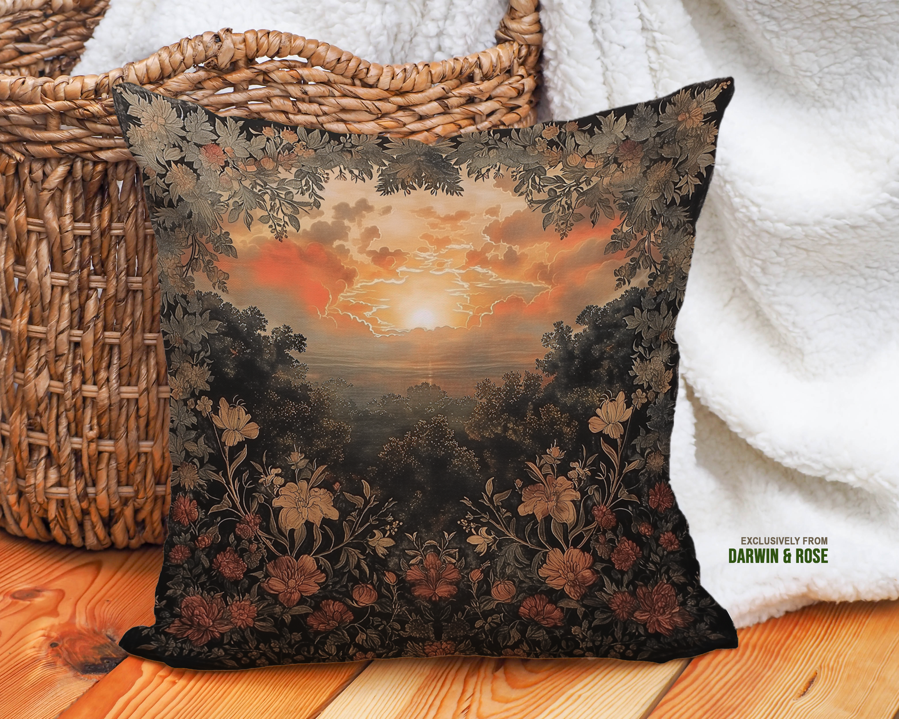 Sunset Serenity Boho Throw Pillow – Floral Nature Design