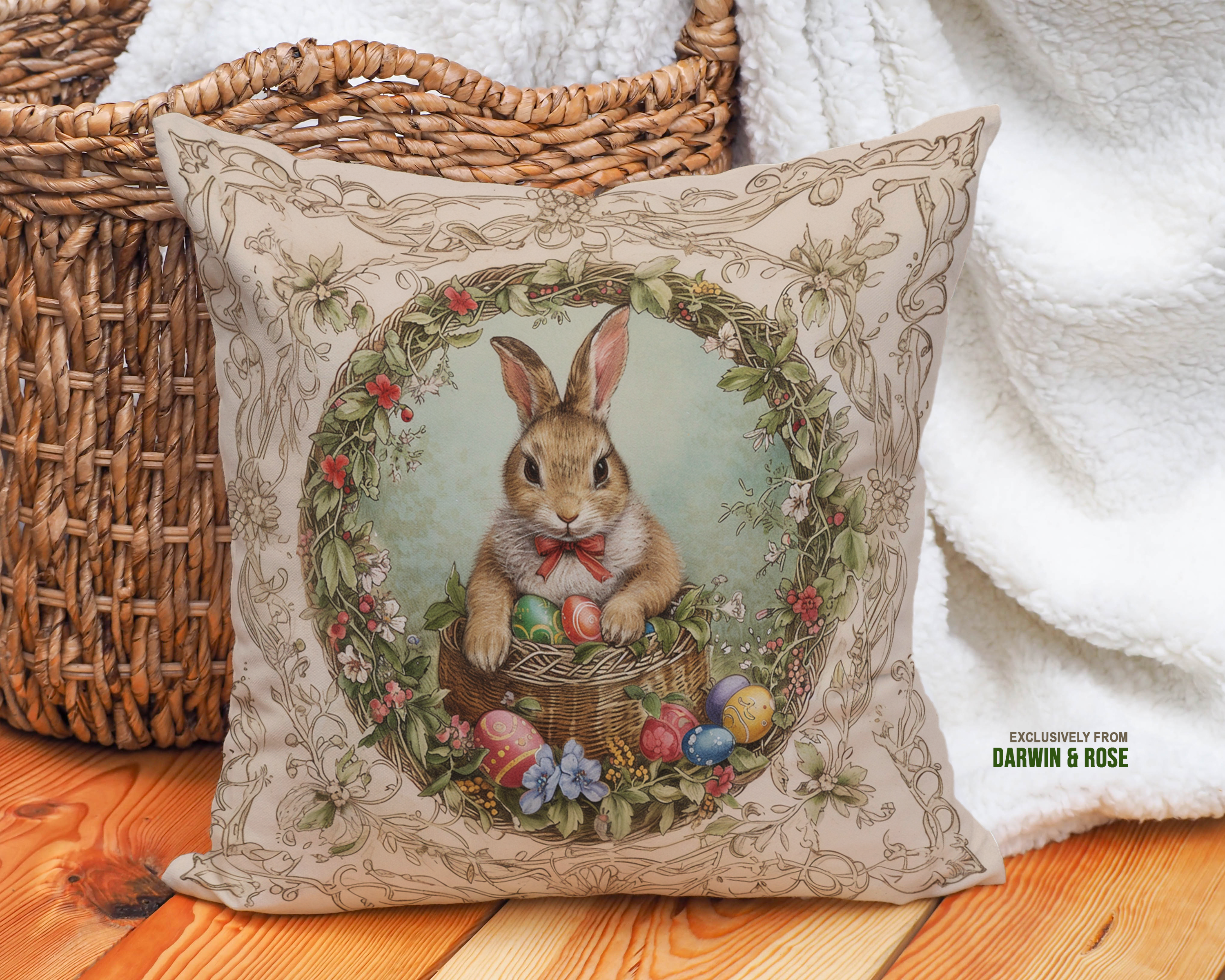 Easter Bunny Vintage Charm Throw Pillow - Farmhouse Style