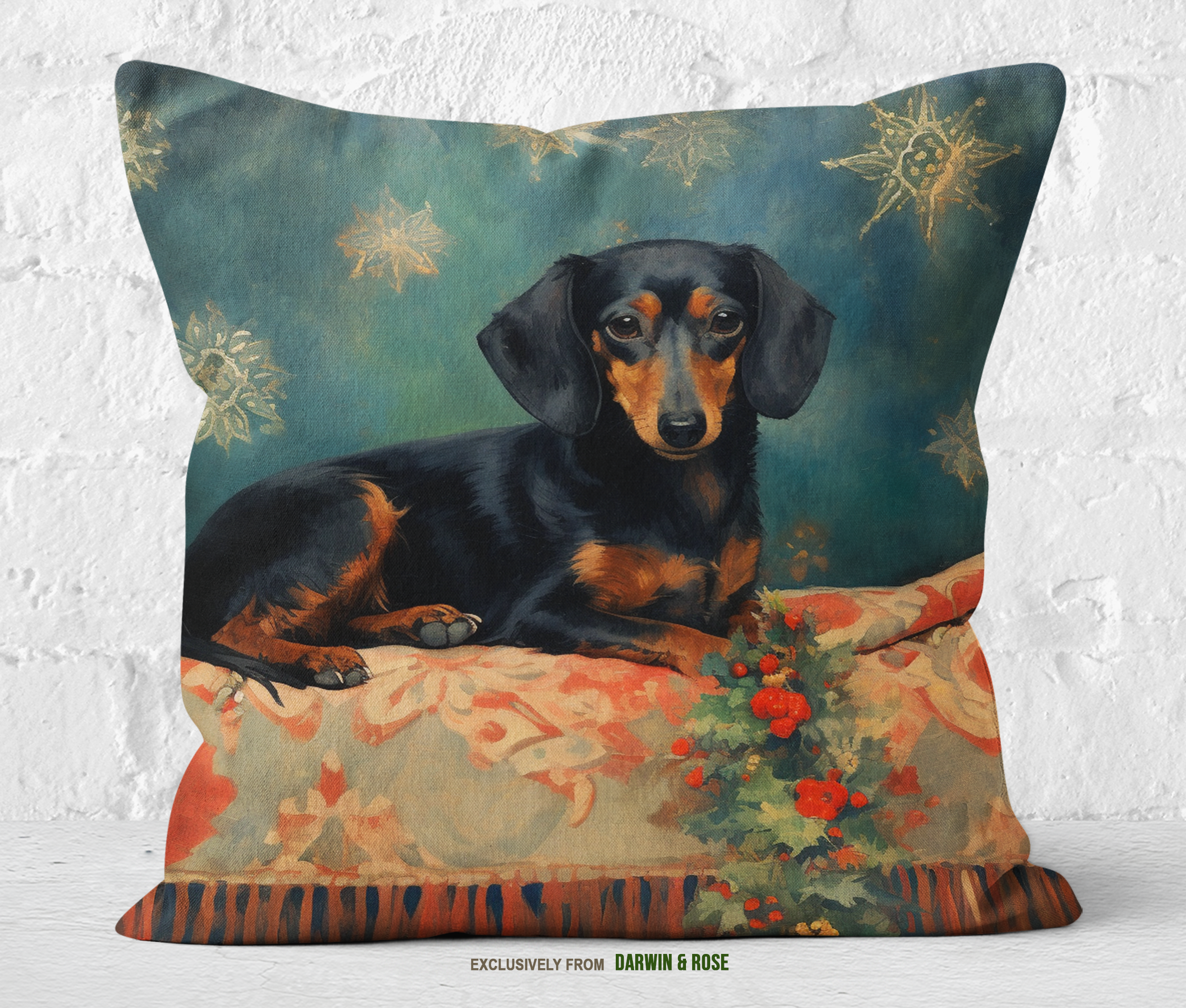 Festive Dachshund Christmas Throw Pillow - Cozy Holiday Decor