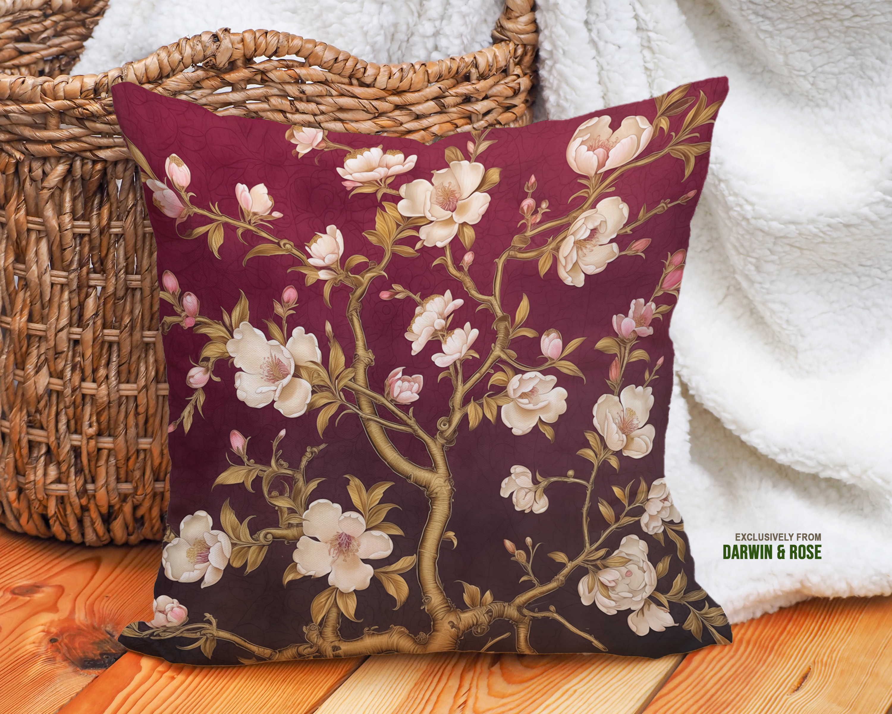 Blossoming Magnolia Throw Pillow - Asian-Inspired Elegance for Modern Decor