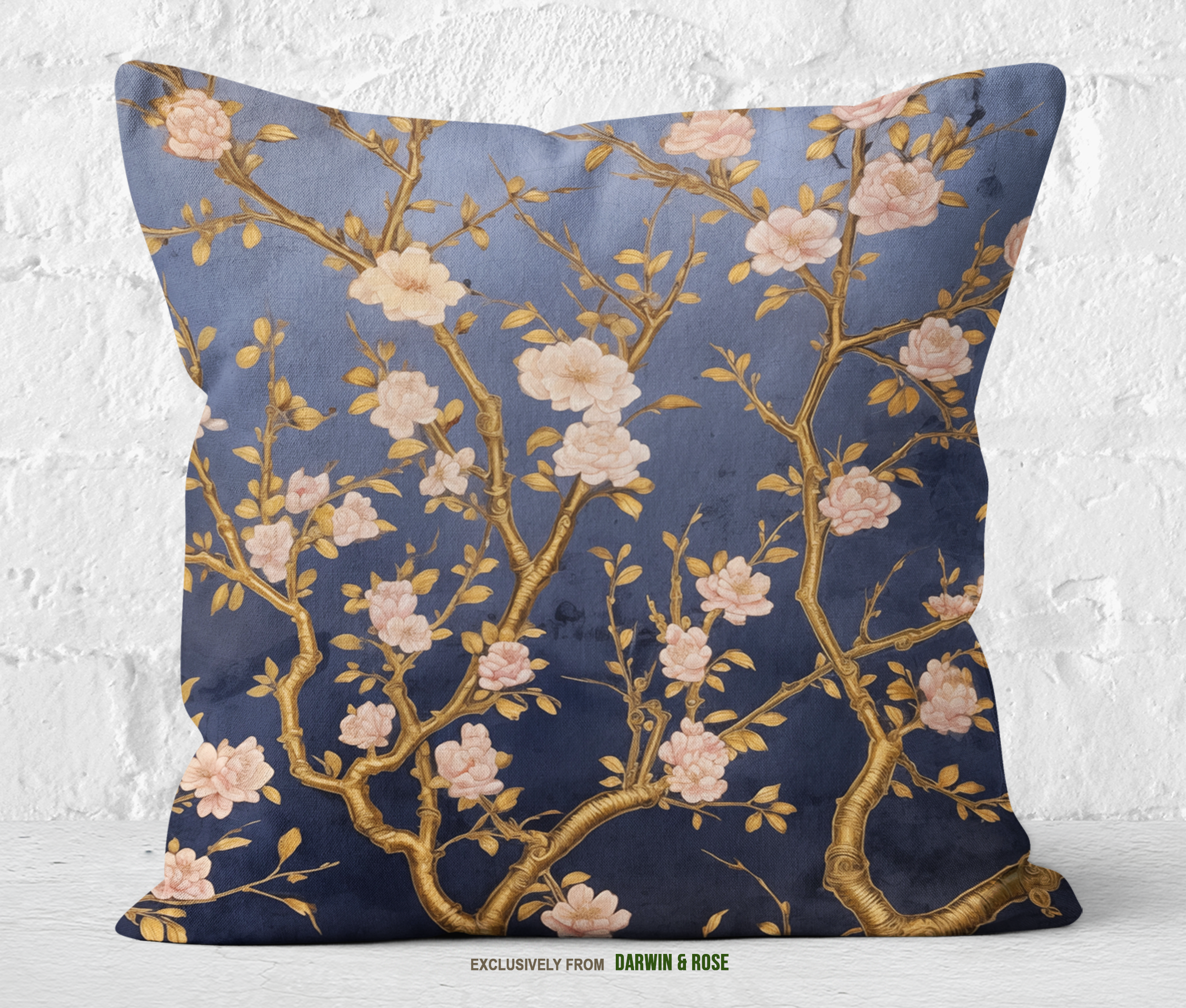 Golden Magnolia Bloom Throw Pillow - Asian-Inspired Modern Decor