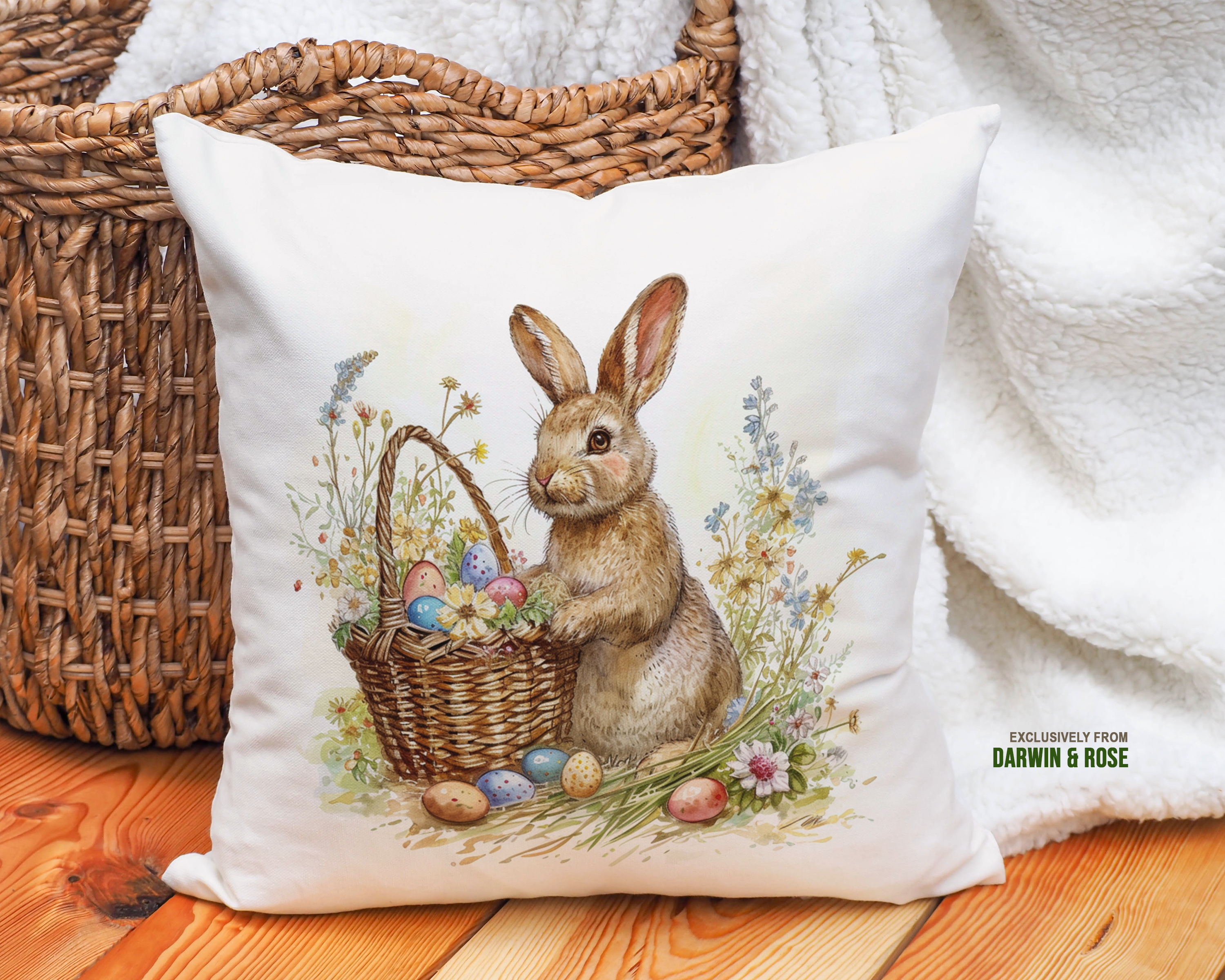 Easter Bunny Watercolor Throw Pillow – Farmhouse Spring Decor