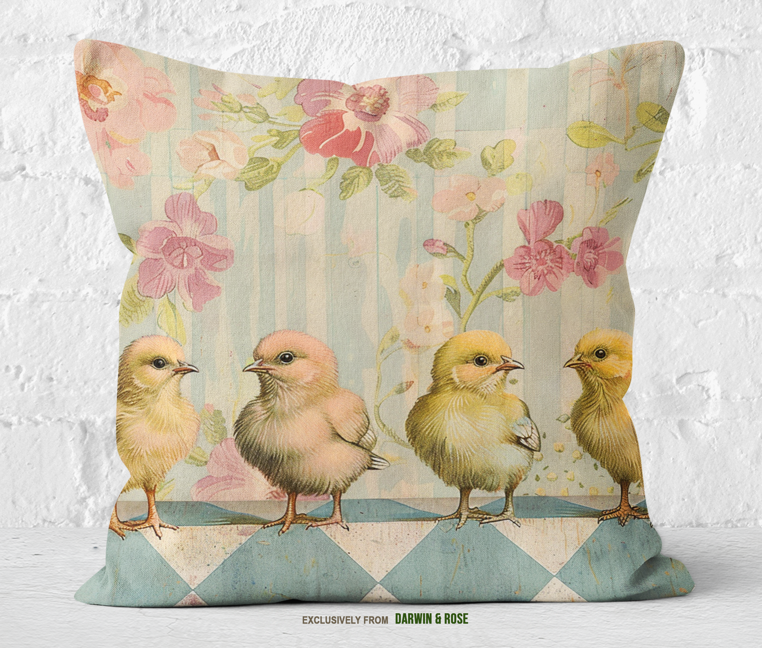 Vintage Easter Chicks Throw Pillow – Farmhouse Pastel Spring Décor