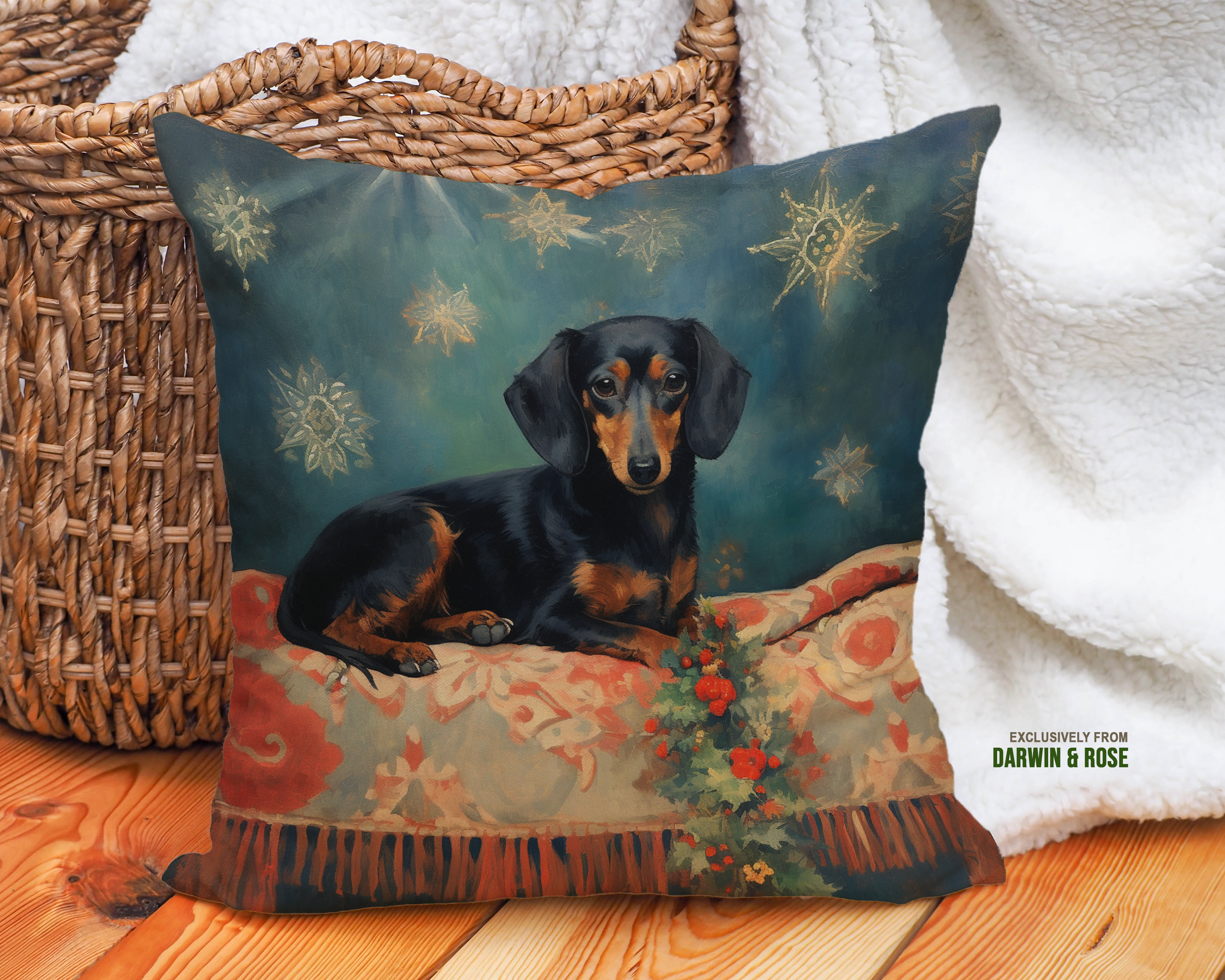 Festive Dachshund Christmas Throw Pillow - Cozy Holiday Decor