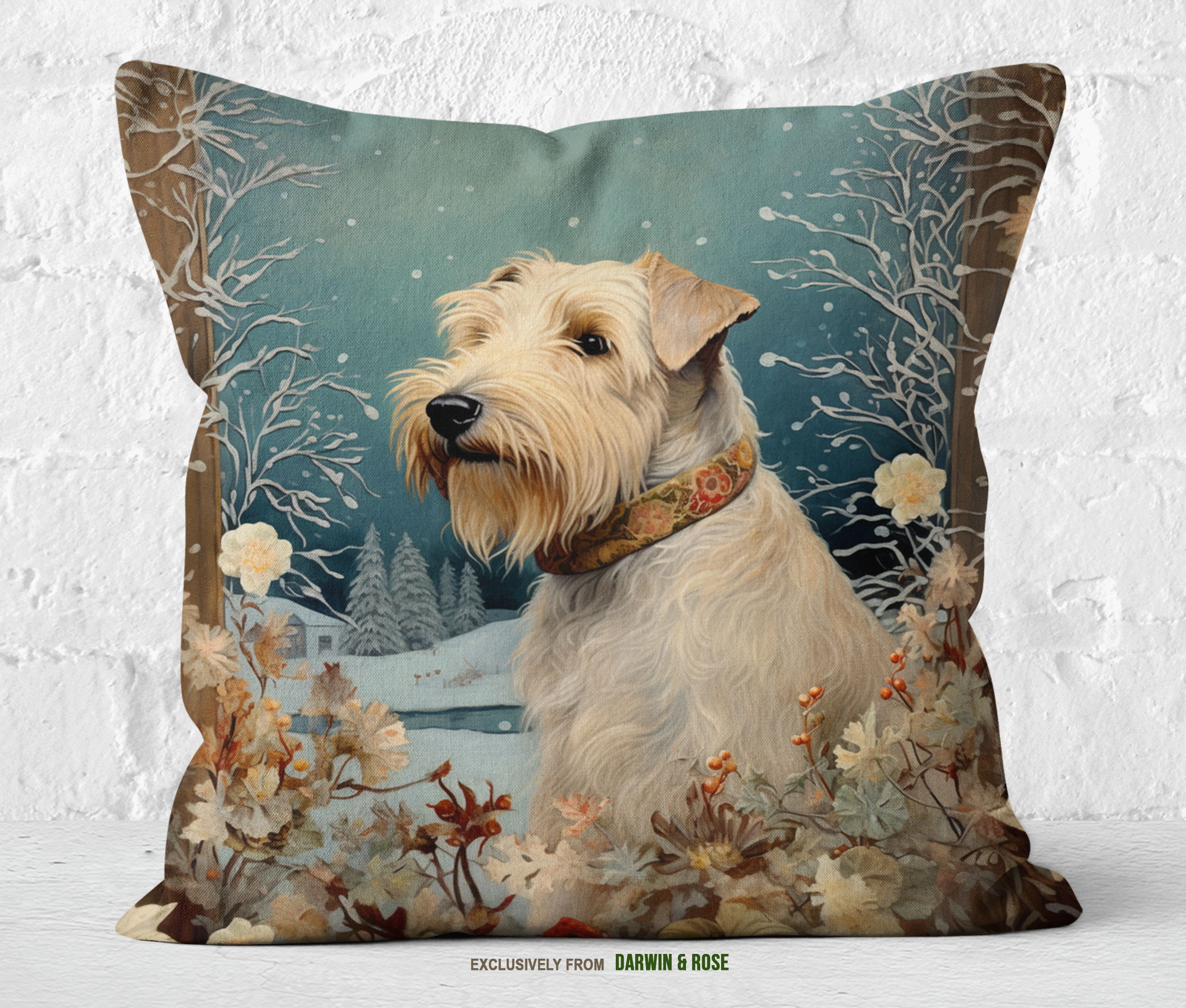 Winter Wonderland Wheaten Terrier Farmhouse Throw Pillow