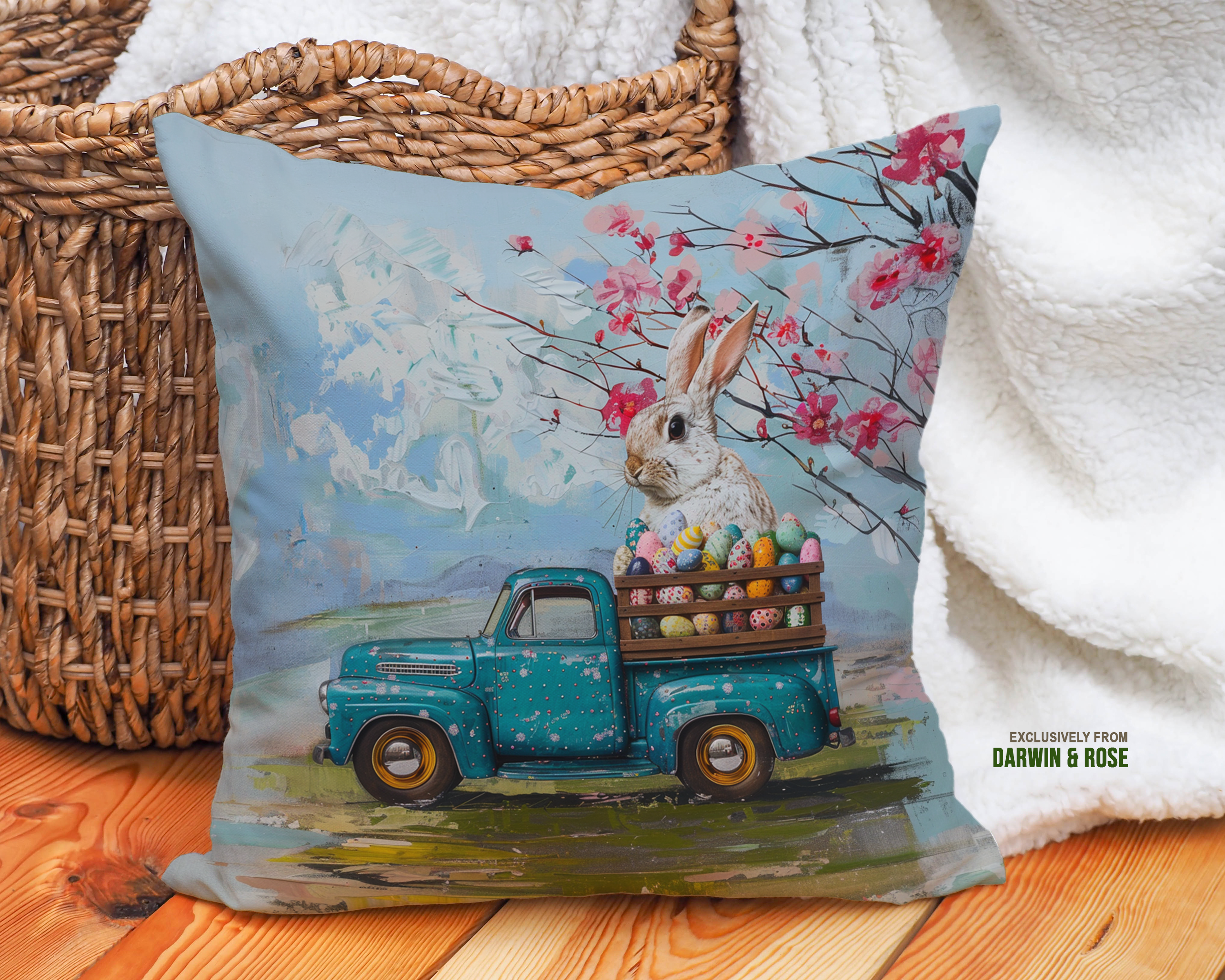 Vintage Easter Bunny Pillow - Farmhouse Chic Spring Decor