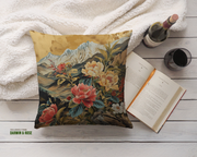 Golden Bloom Elegance Throw Pillow – Modern Asian-Inspired Décor