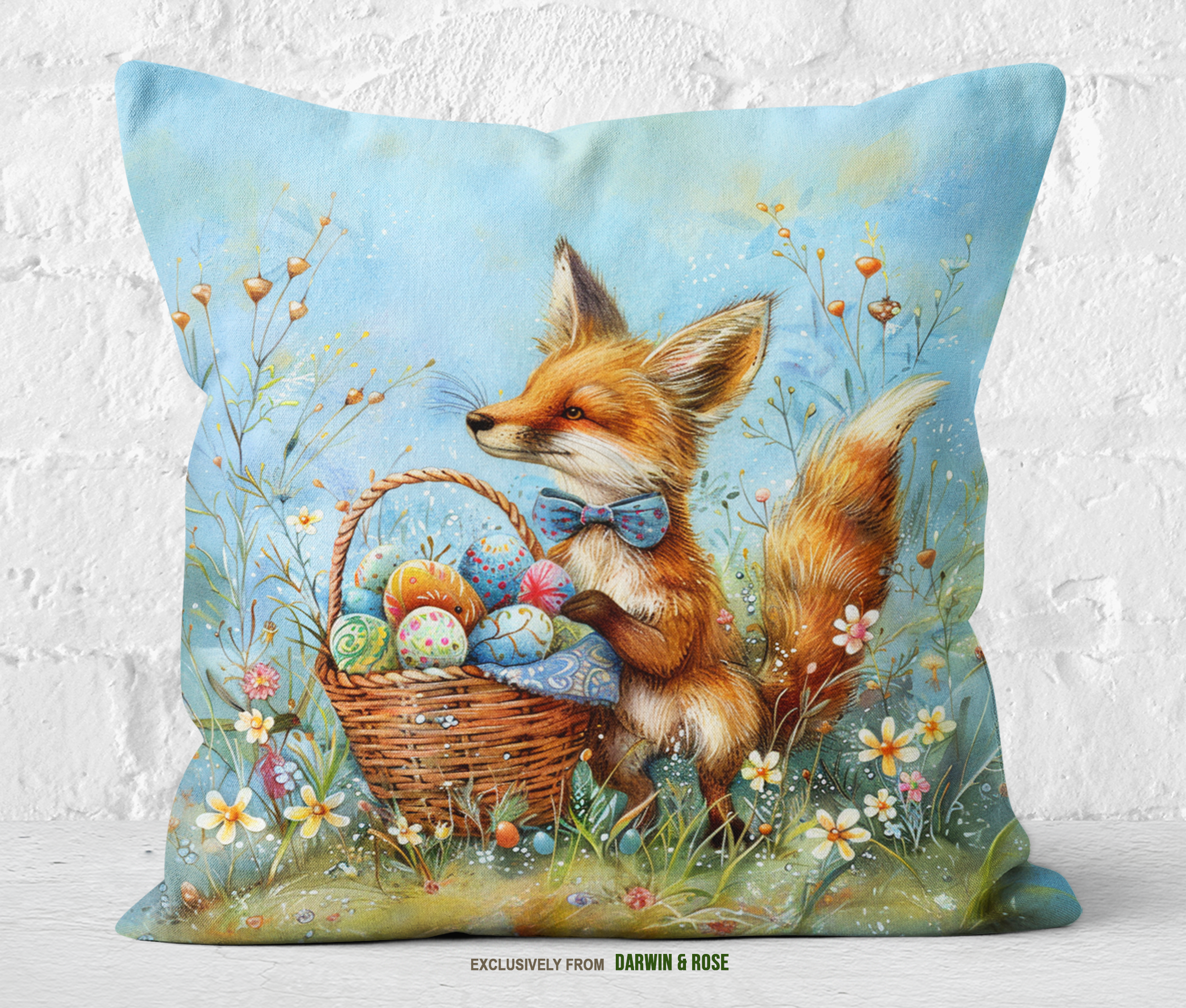 Easter Fox Spring Throw Pillow – Whimsical Woodland Design