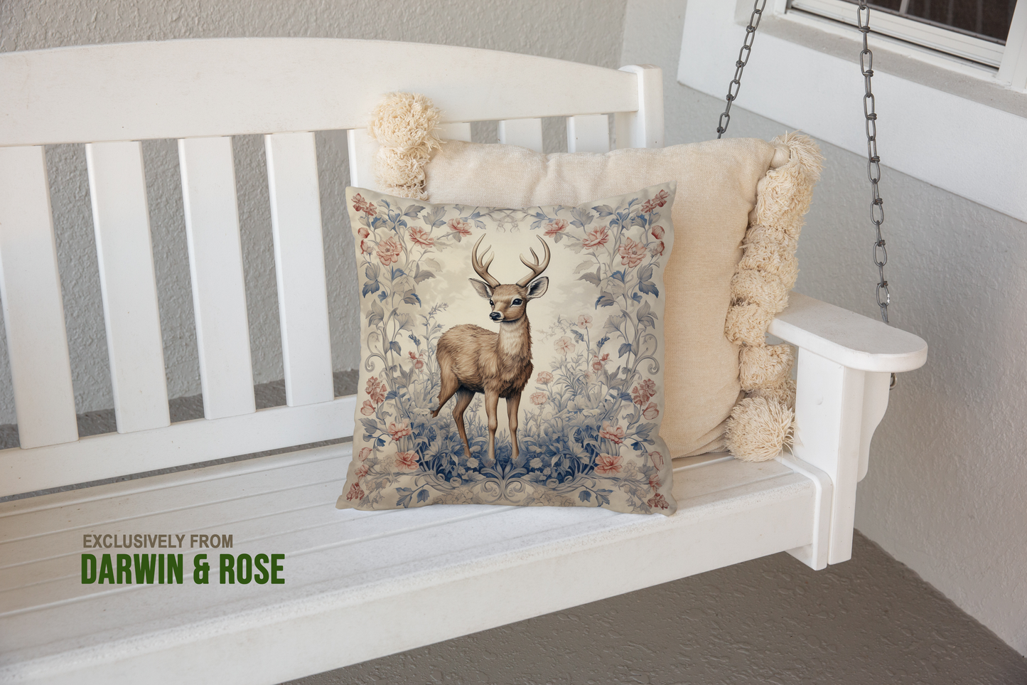 Elegant Woodland Deer Throw Pillow – Vintage Farmhouse Style