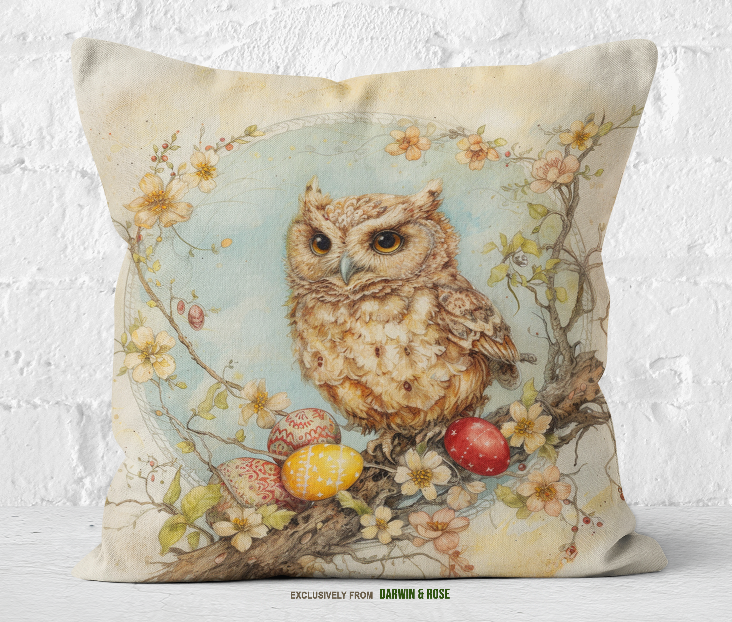 Easter Owl Springtime Throw Pillow – Rustic Farmhouse Style