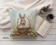 Springtime Bunny Easter Throw Pillow – Rustic Farmhouse Decor