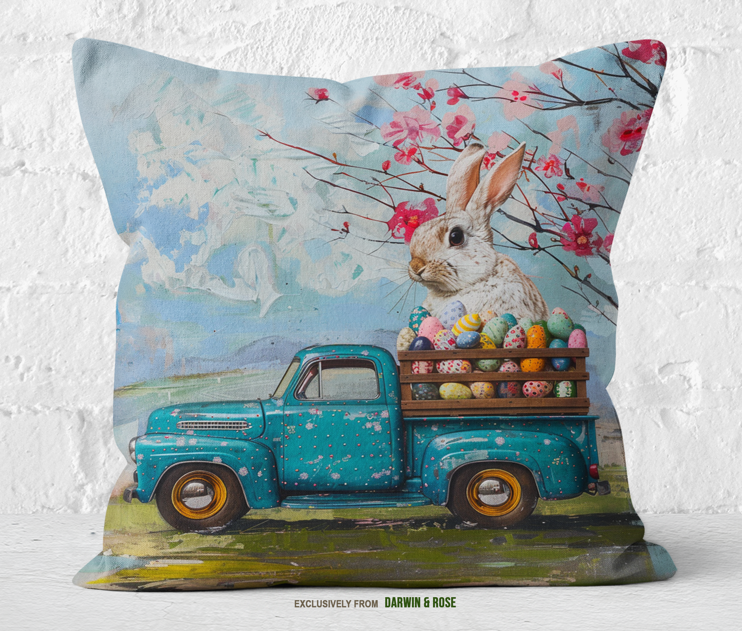 Vintage Easter Bunny Pillow - Farmhouse Chic Spring Decor