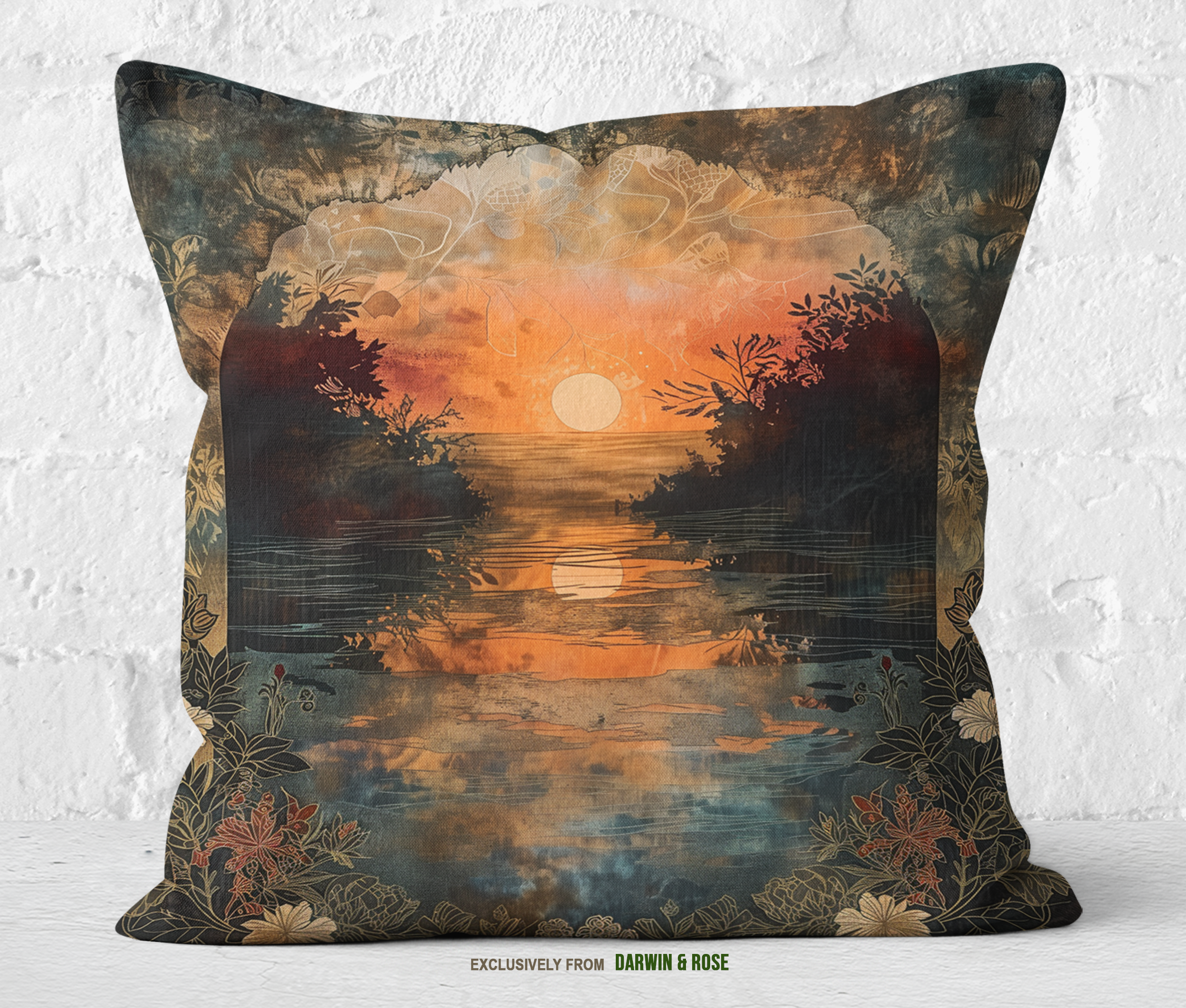 Golden Sunset Boho Throw Pillow – Nature-Inspired Decorative Accent