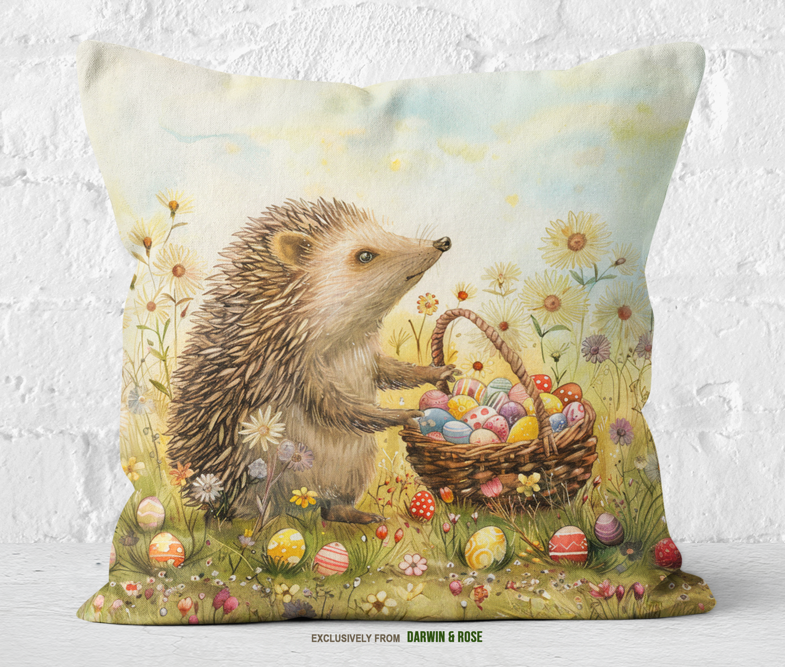 Easter Hedgehog Meadow Throw Pillow - Whimsical Spring Decor