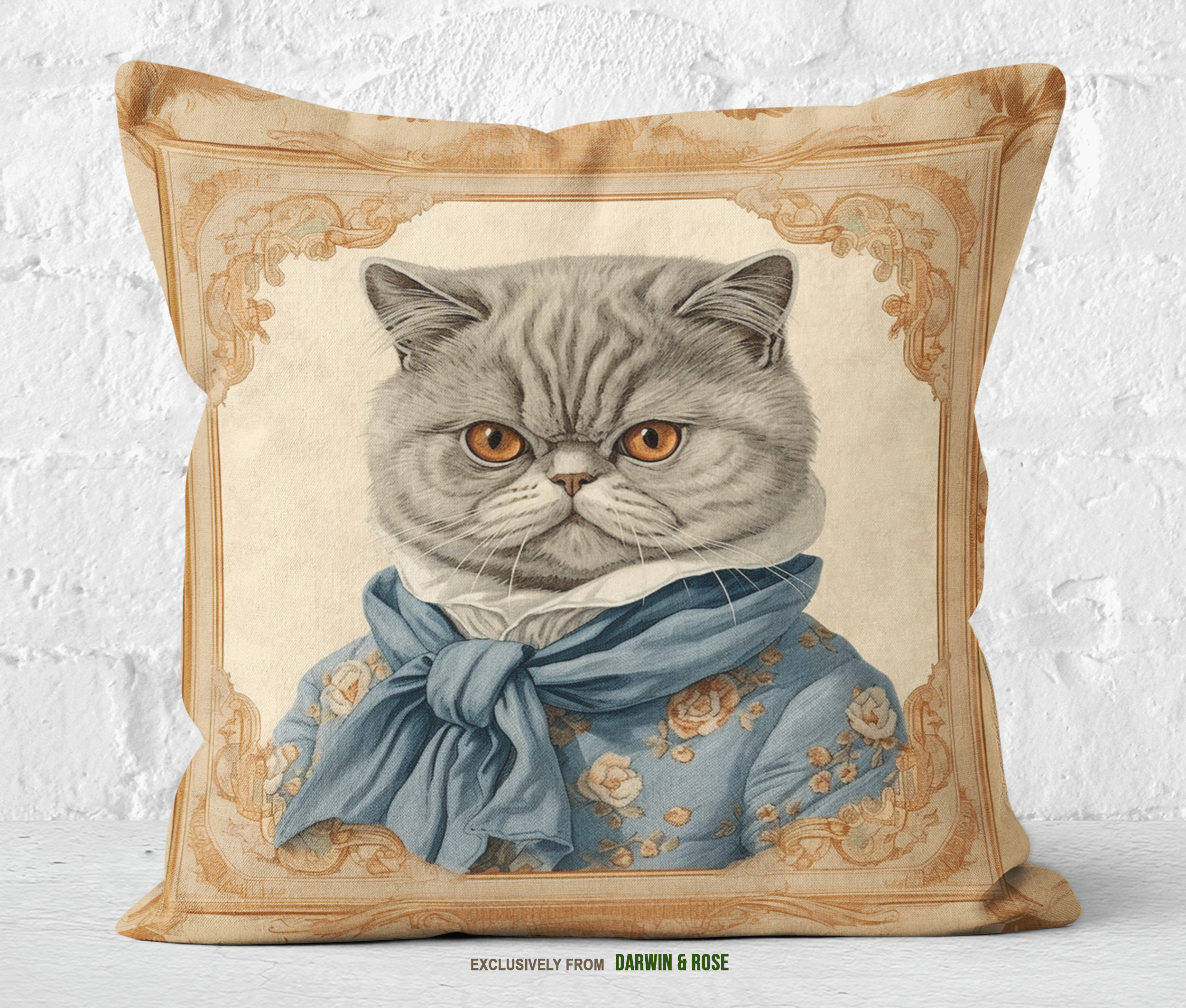 Exotic Shorthair Cat Vintage Victorian Throw Pillow