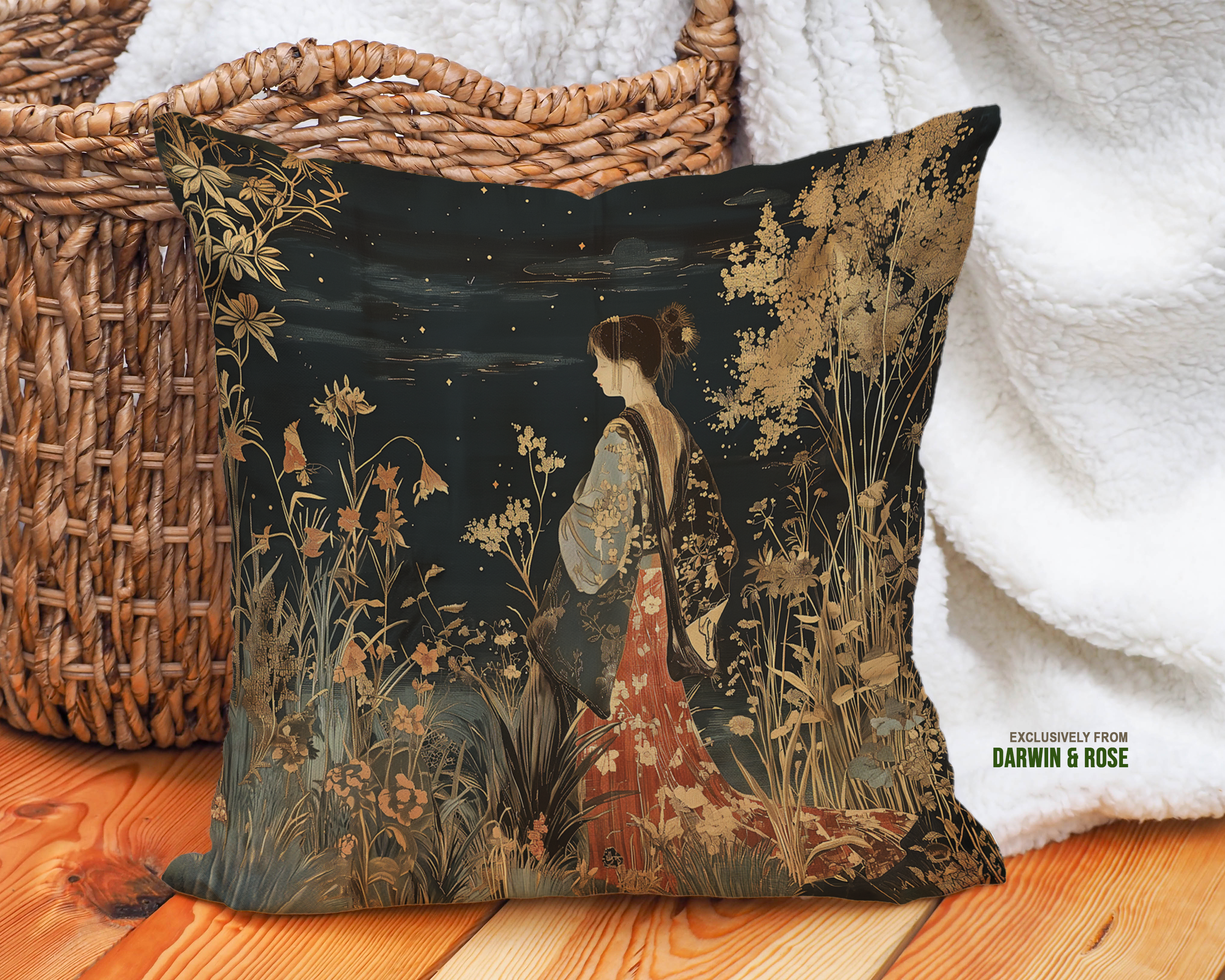 Starry Boho Night Floral Throw Pillow – Elegant Vintage Design