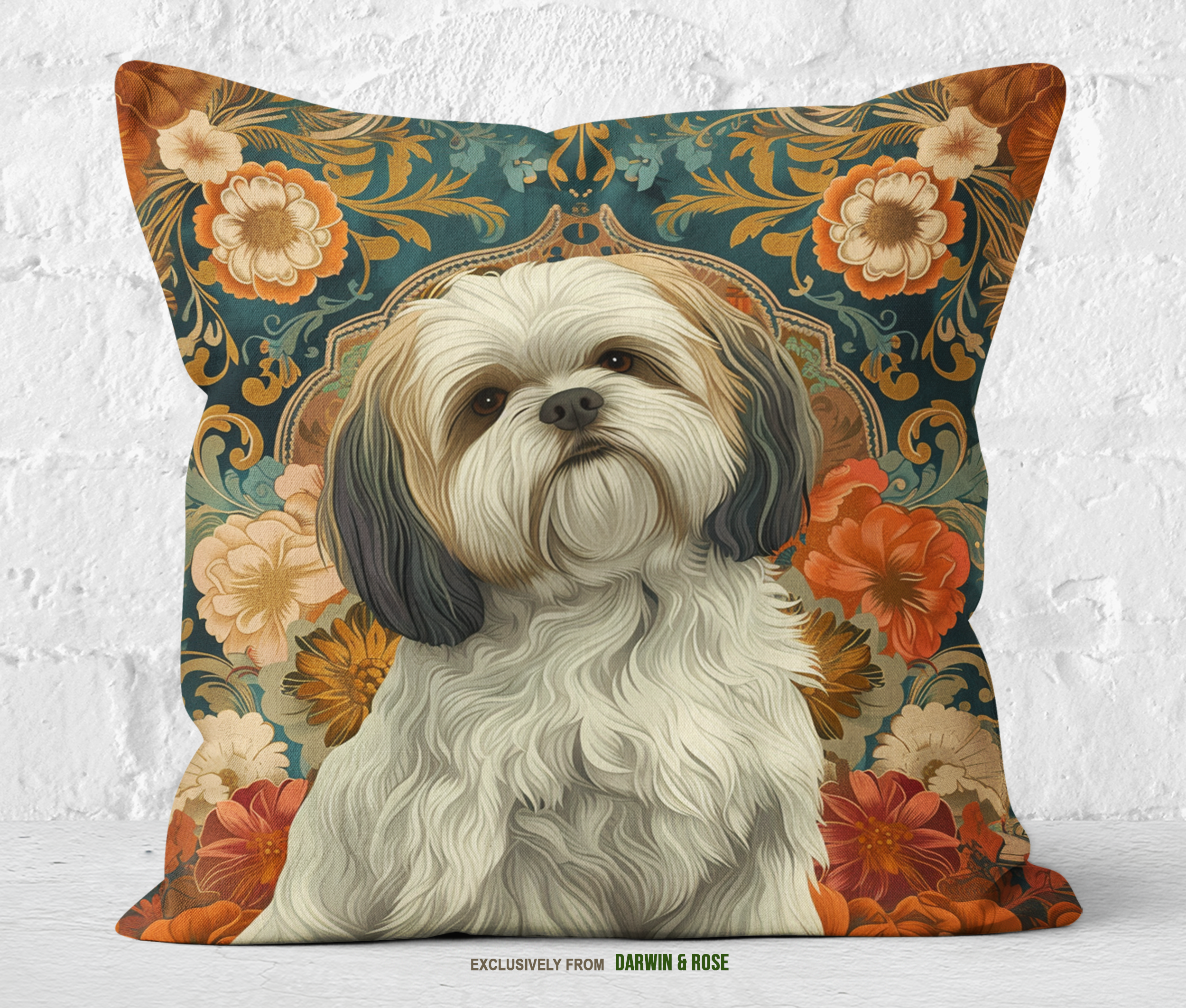 Lhasa Apso Floral Elegance Throw Pillow – Boho Style Decor