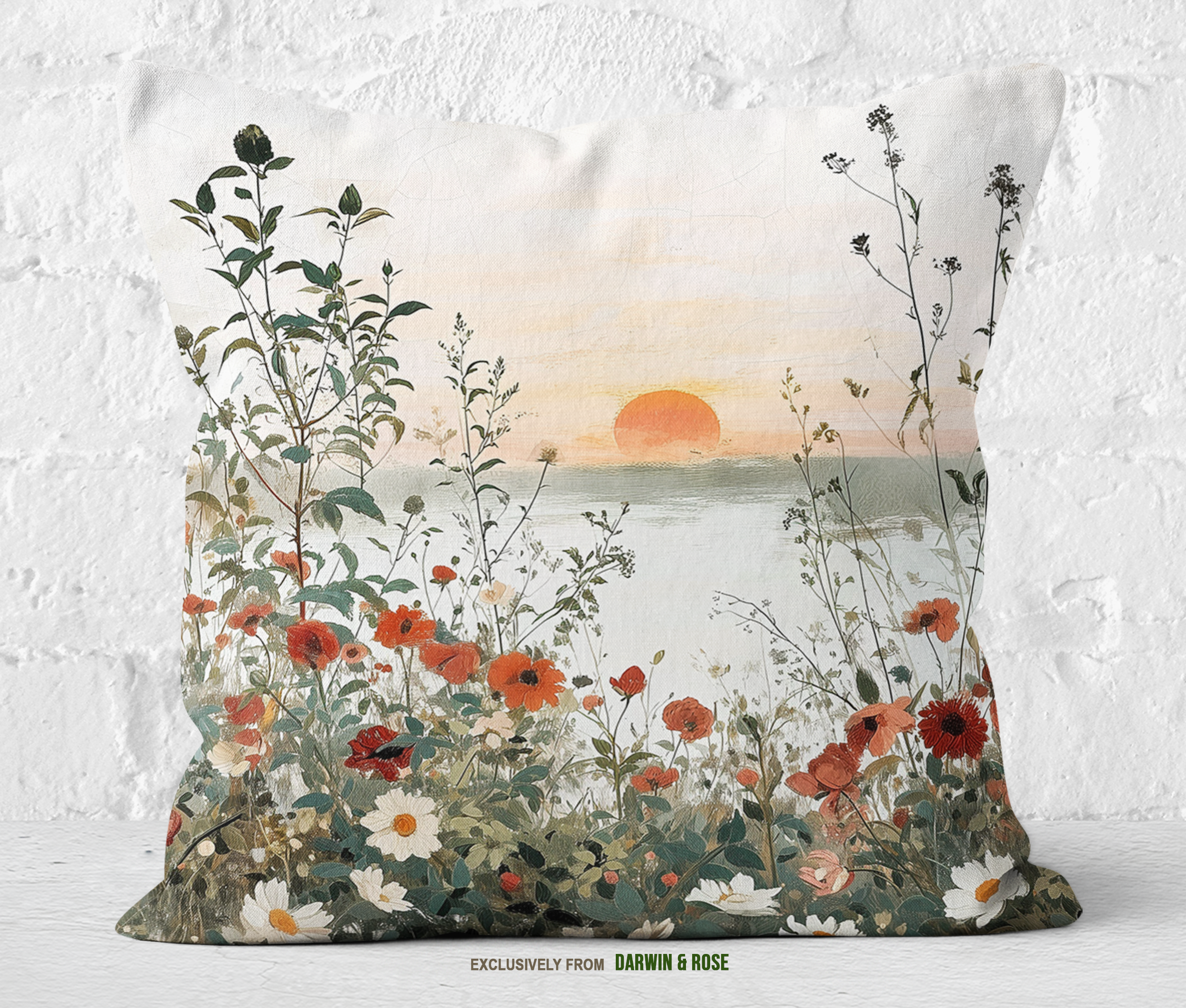 Floral Sunset Boho Throw Pillow – Nature-Inspired Home Décor