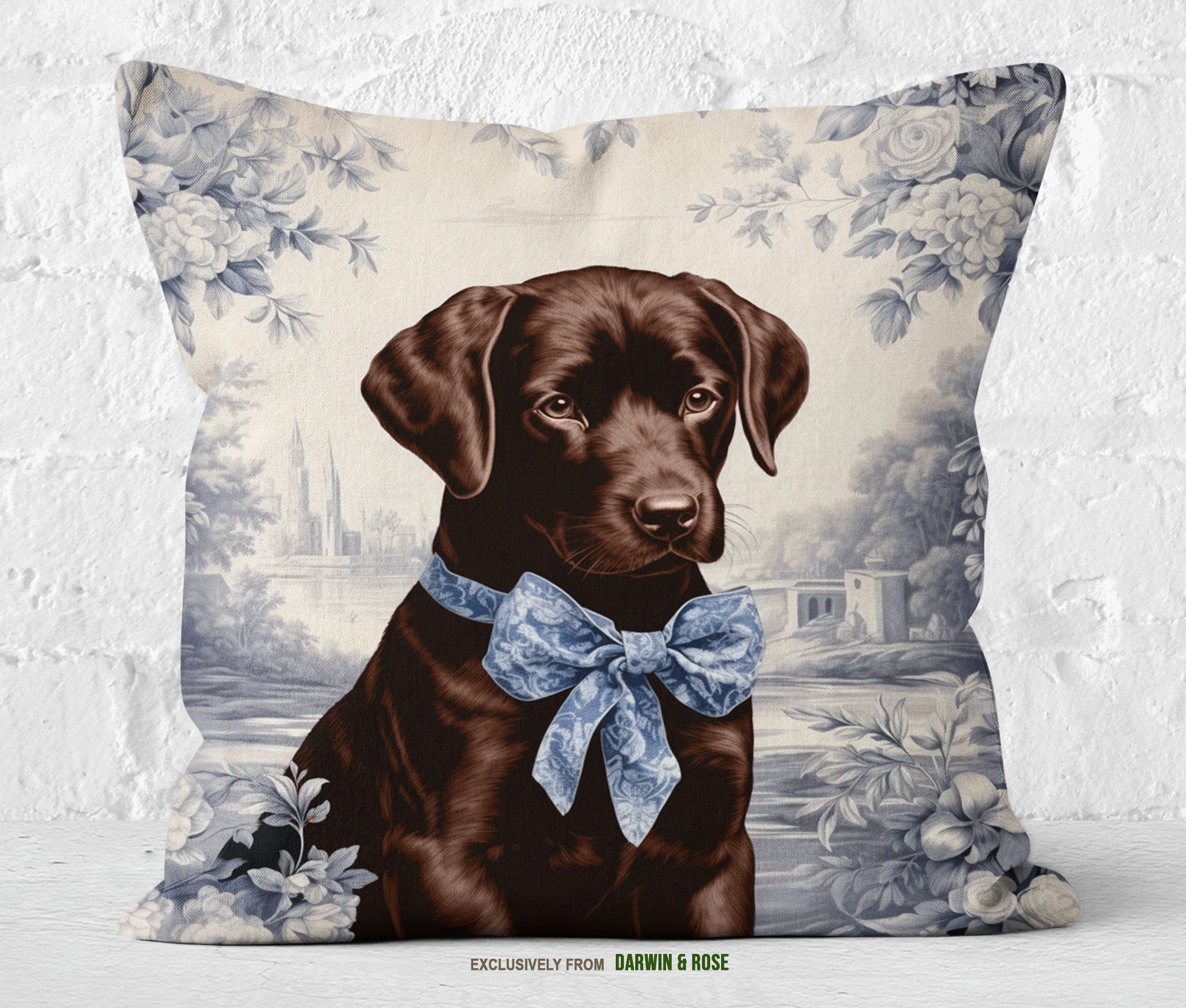 Chocolate Lab Elegance: Vintage Floral Throw Pillow