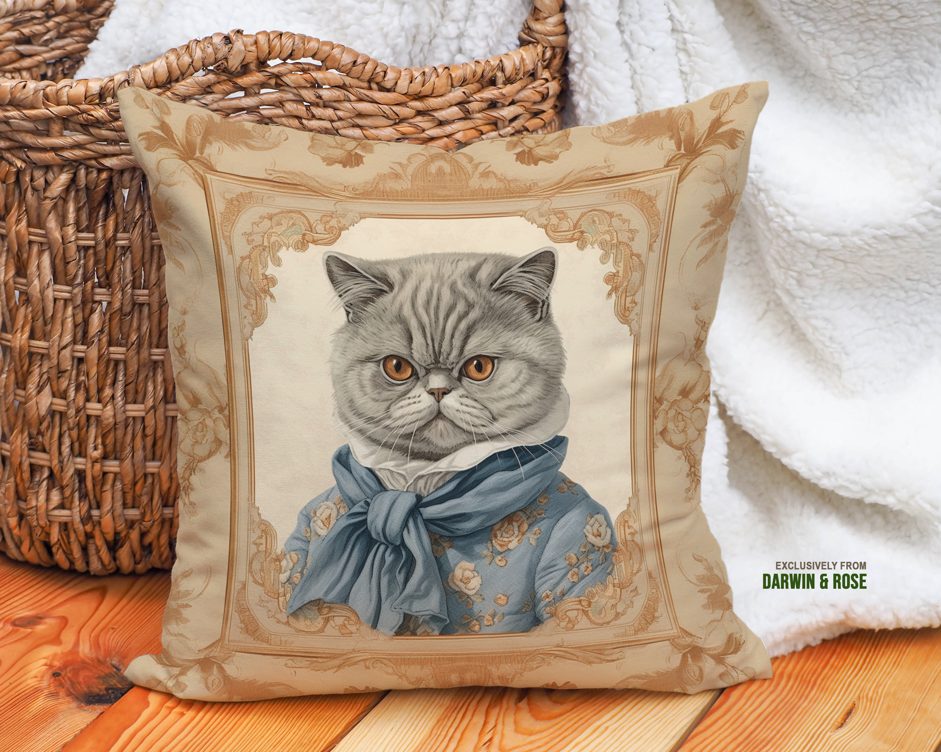 Exotic Shorthair Cat Vintage Victorian Throw Pillow